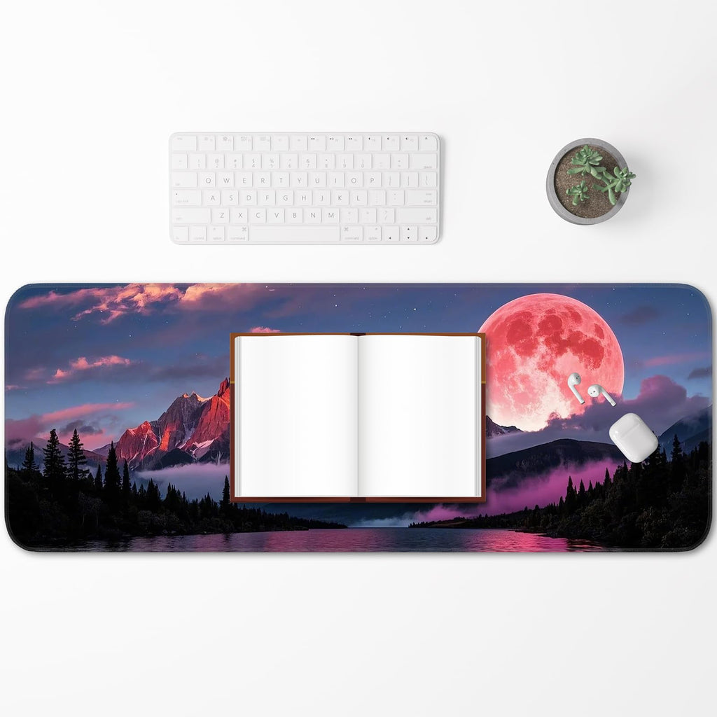 Japanese Dark Red Moon Gaming Mouse Pad, Extended Mouse Pad with Non-Slip Base, Full Keyboard Pad with Stitched Edges, Large Desk Pad for Gaming, Office, Home 31.5 x 11.8 Inch - Flex Gamingproduct_type