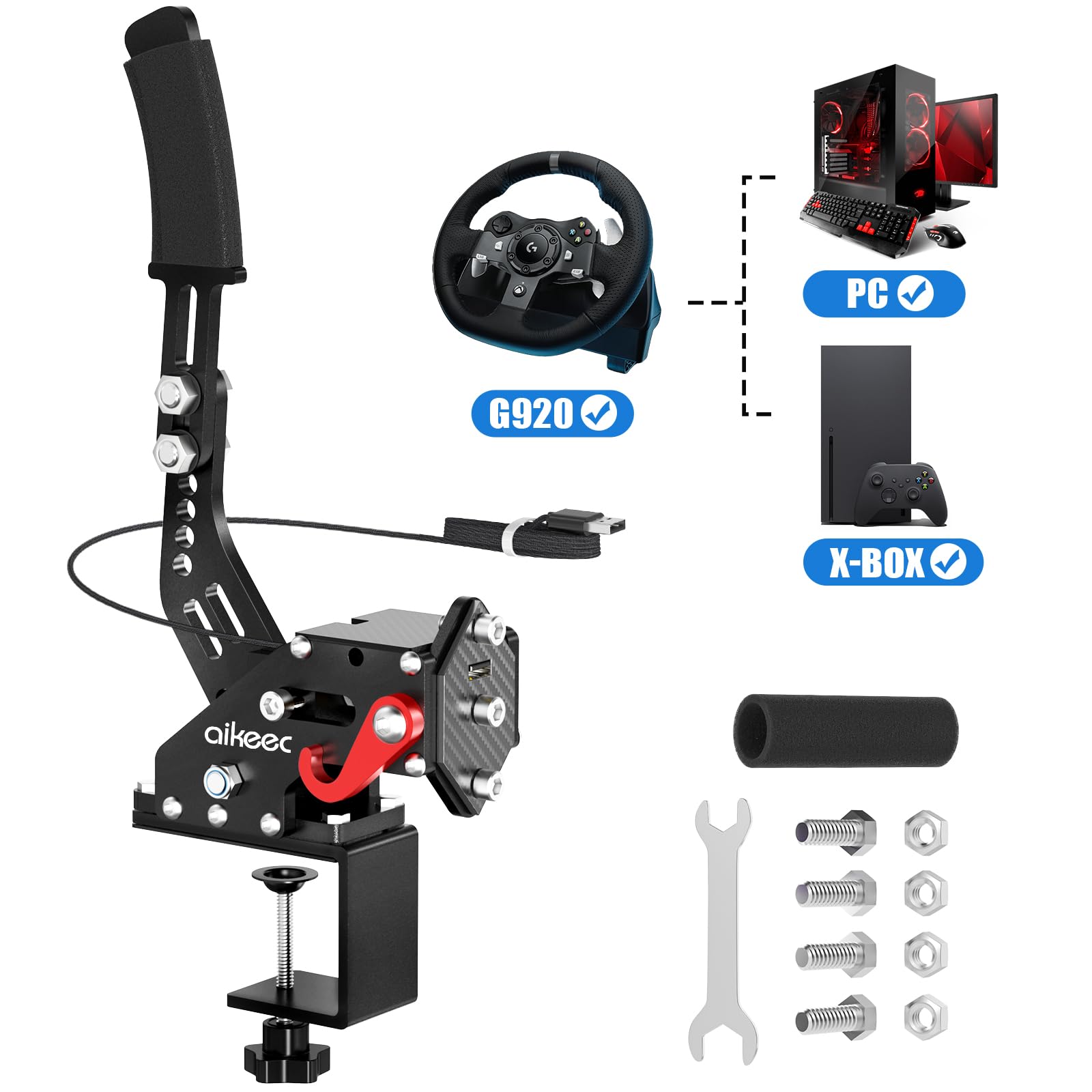 aikeec USB Handbrake for PS4 PS5: Compatible with Logitech G27 G29- PC Handbrake Compatible for G27 G29 G920 Thrusmsater T300 T500 Sim Racing Handbrake - Flex Gamingproduct_type