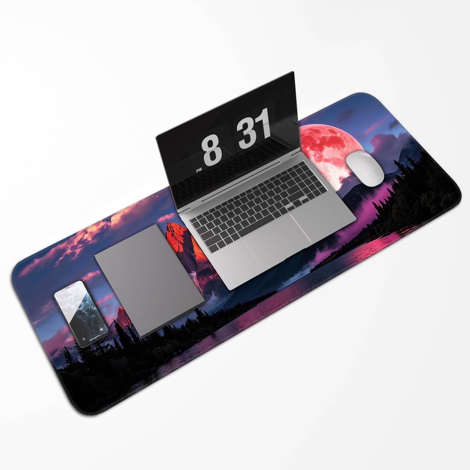 Japanese Dark Red Moon Gaming Mouse Pad, Extended Mouse Pad with Non-Slip Base, Full Keyboard Pad with Stitched Edges, Large Desk Pad for Gaming, Office, Home 31.5 x 11.8 Inch - Flex Gamingproduct_type