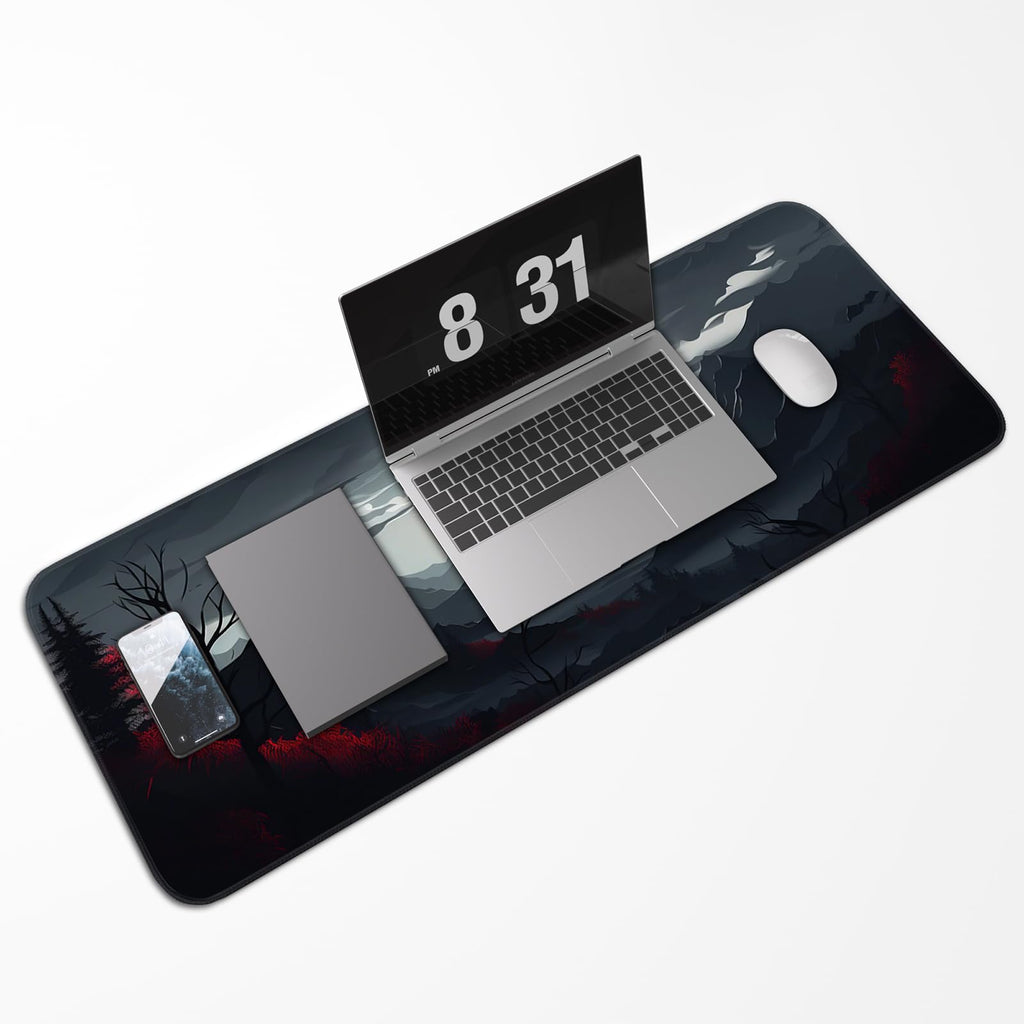 Japanese Dark Red Moon Gaming Mouse Pad, Extended Mouse Pad with Non-Slip Base, Full Keyboard Pad with Stitched Edges, Large Desk Pad for Gaming, Office, Home 31.5 x 11.8 Inch - Flex Gamingproduct_type