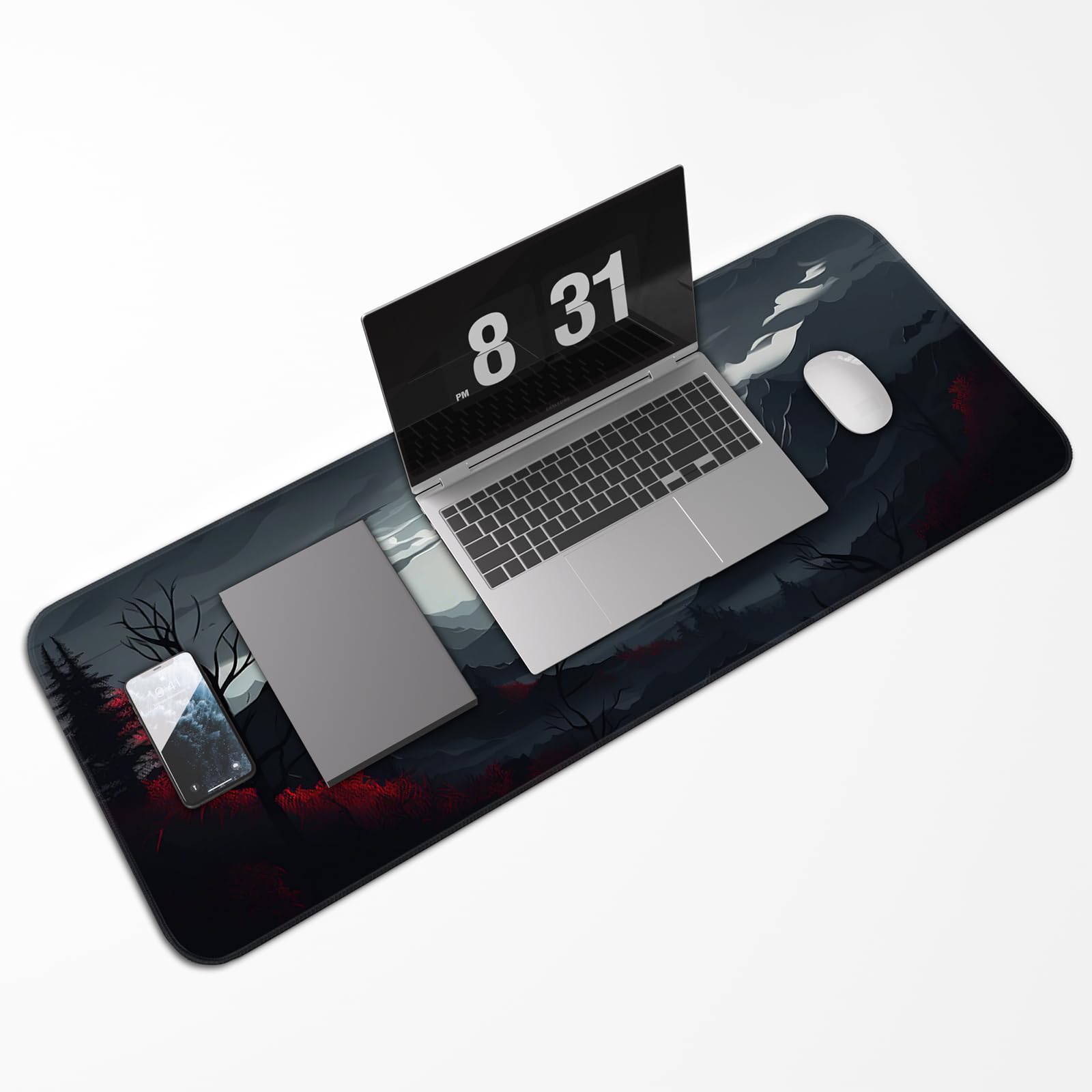 Japanese Dark Red Moon Gaming Mouse Pad, Extended Mouse Pad with Non-Slip Base, Full Keyboard Pad with Stitched Edges, Large Desk Pad for Gaming, Office, Home 31.5 x 11.8 Inch - Flex Gamingproduct_type