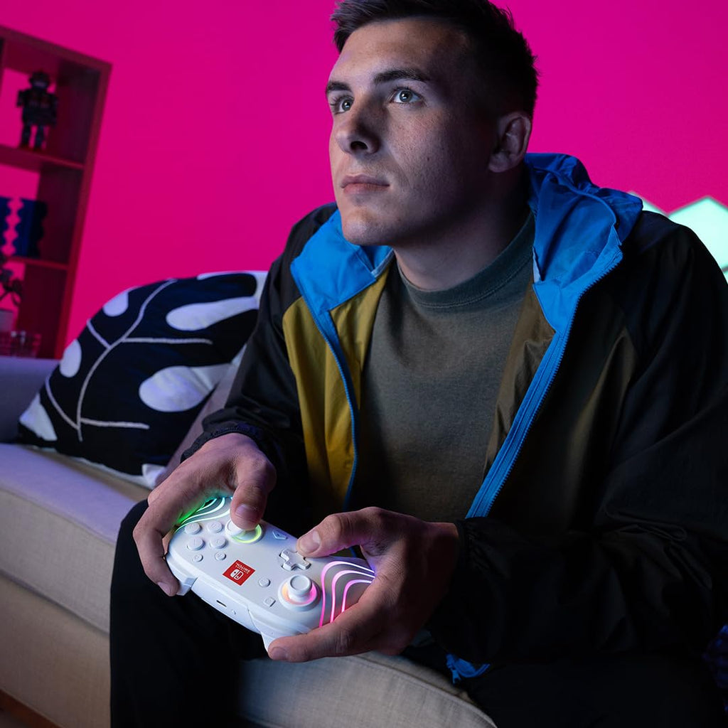 PDP Afterglow Wave Wireless RGB Gaming Controller for Nintendo Switch 2 | Nintendo Switch Lite, OLED, RGB LED Lighting, App Customization, Rechargeable 20-Hr Battery, 2 Mappable Back Buttons, White - Flex Gamingproduct_type