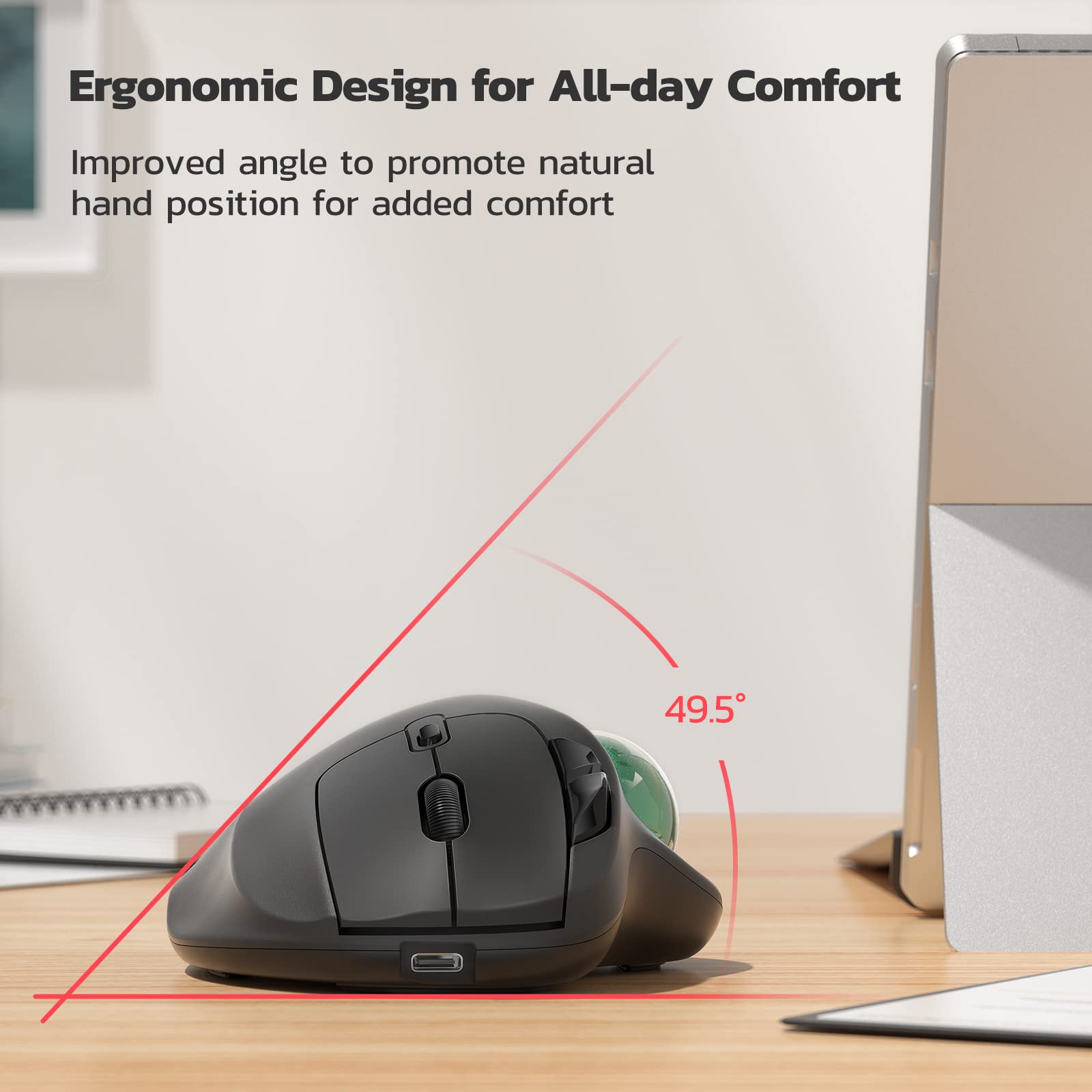 Nulea M501 Wireless Trackball Mouse, Rechargeable Ergonomic, Easy Thumb Control, Precise & Smooth Tracking, 3 Device Connection (Bluetooth or USB Receiver), Compatible for PC, Laptop, Mac, Windows. - Flex Gamingproduct_type