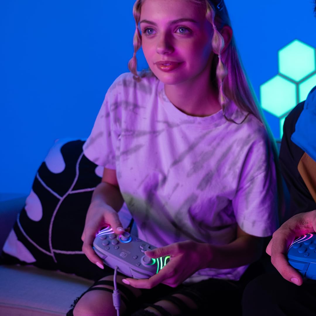 PDP Afterglow Wave Wireless RGB Gaming Controller for Nintendo Switch 2 | Nintendo Switch Lite, OLED, RGB LED Lighting, App Customization, Rechargeable 20-Hr Battery, 2 Mappable Back Buttons, White - Flex Gamingproduct_type