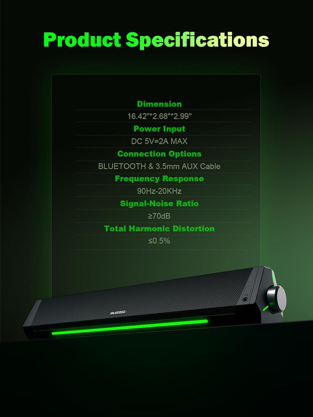 BLUEDEE Computer Speakers for Desktop PC, Computer Sound bar, HiFi Stereo Speakers for Computer Desktop, Bluetooth 5.0 and 3.5mm Aux-in PC Soundbar, USB/USB C Powered Gaming Speakers for pc, Laptop - Flex Gamingproduct_type