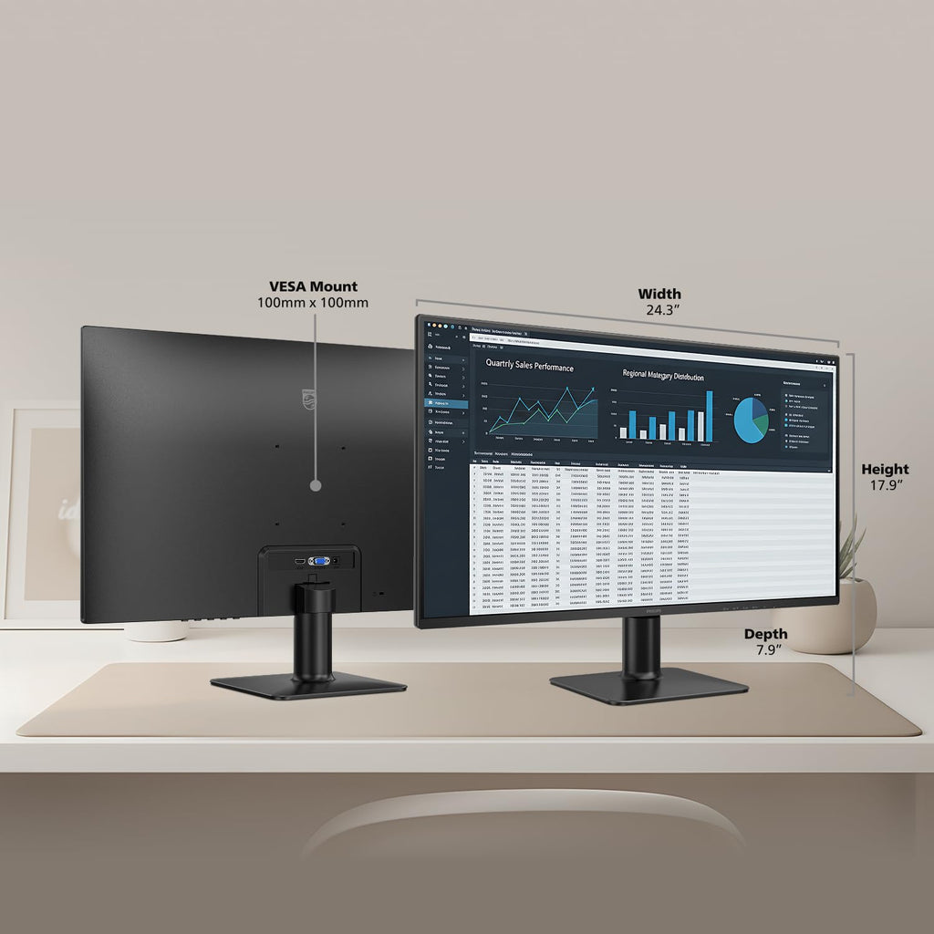 Philips 24 inch 100Hz Computer Monitor, Frameless Full HD (1920 x 1080), VESA, HDMI x1, VGA Port x1, Eye Care, 4 Year Advance Replacement Warranty, 241V8LB - Flex Gamingproduct_type