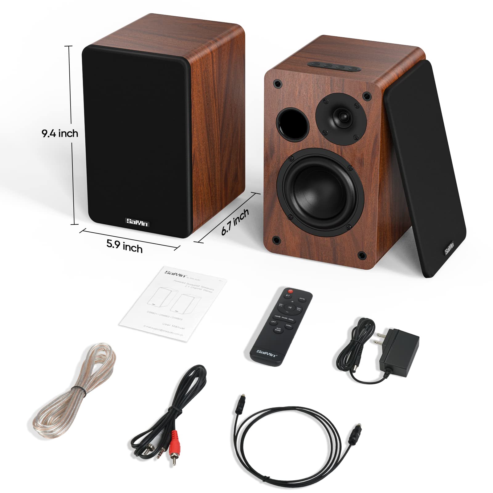 Saiyin Powered Bluetooth Bookshelf Speakers | 30W*2, 3.75 Inches Woofer, Bluetooth/Optical/Auxiliary/RCA Inputs, TV/Turntable/Record Player/Computer/PC - Flex Gamingproduct_type