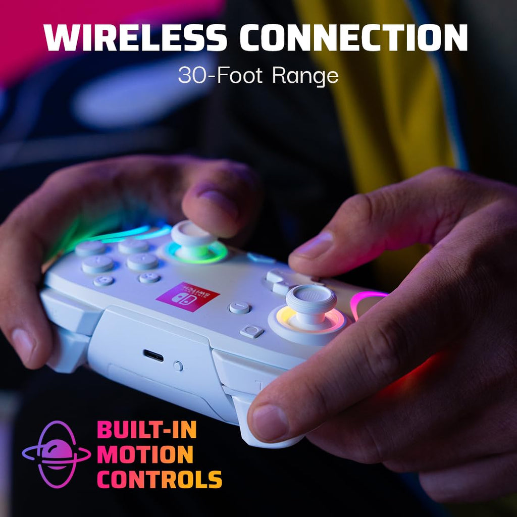 PDP Afterglow Wave Wireless RGB Gaming Controller for Nintendo Switch 2 | Nintendo Switch Lite, OLED, RGB LED Lighting, App Customization, Rechargeable 20-Hr Battery, 2 Mappable Back Buttons, White - Flex Gamingproduct_type