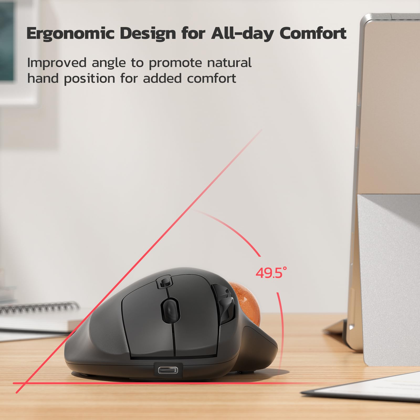 Nulea M501 Wireless Trackball Mouse, Rechargeable Ergonomic, Easy Thumb Control, Precise & Smooth Tracking, 3 Device Connection (Bluetooth or USB Receiver), Compatible for PC, Laptop, Mac, Windows. - Flex Gamingproduct_type