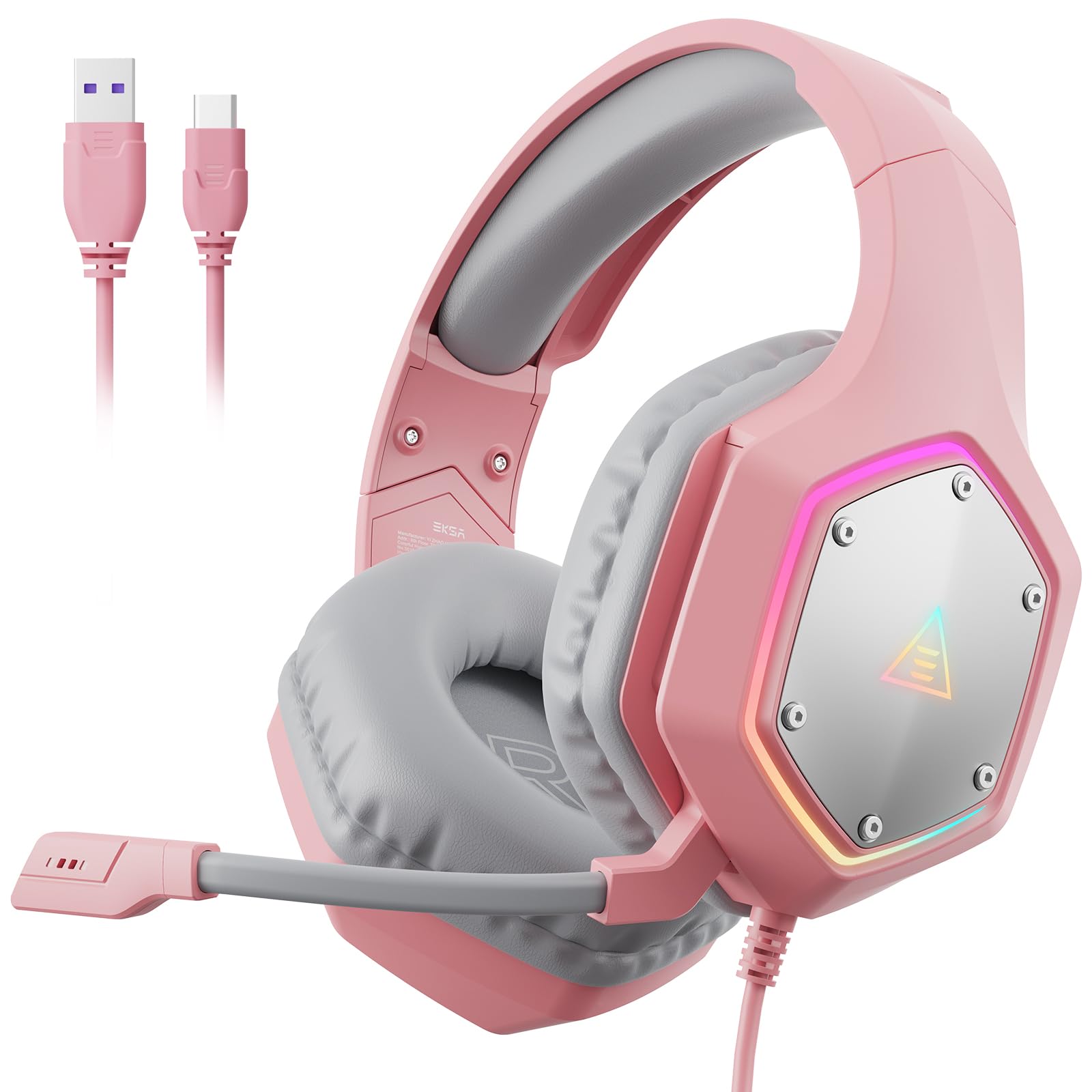 EKSA E1000 USB Gaming Headset for PC, Computer Headphones with Microphone/Mic Noise Cancelling, 7.1 Surround Sound, RGB Light - Wired Headphones for PS4, PS5 Console, Laptop, Call Center - Flex Gamingproduct_type