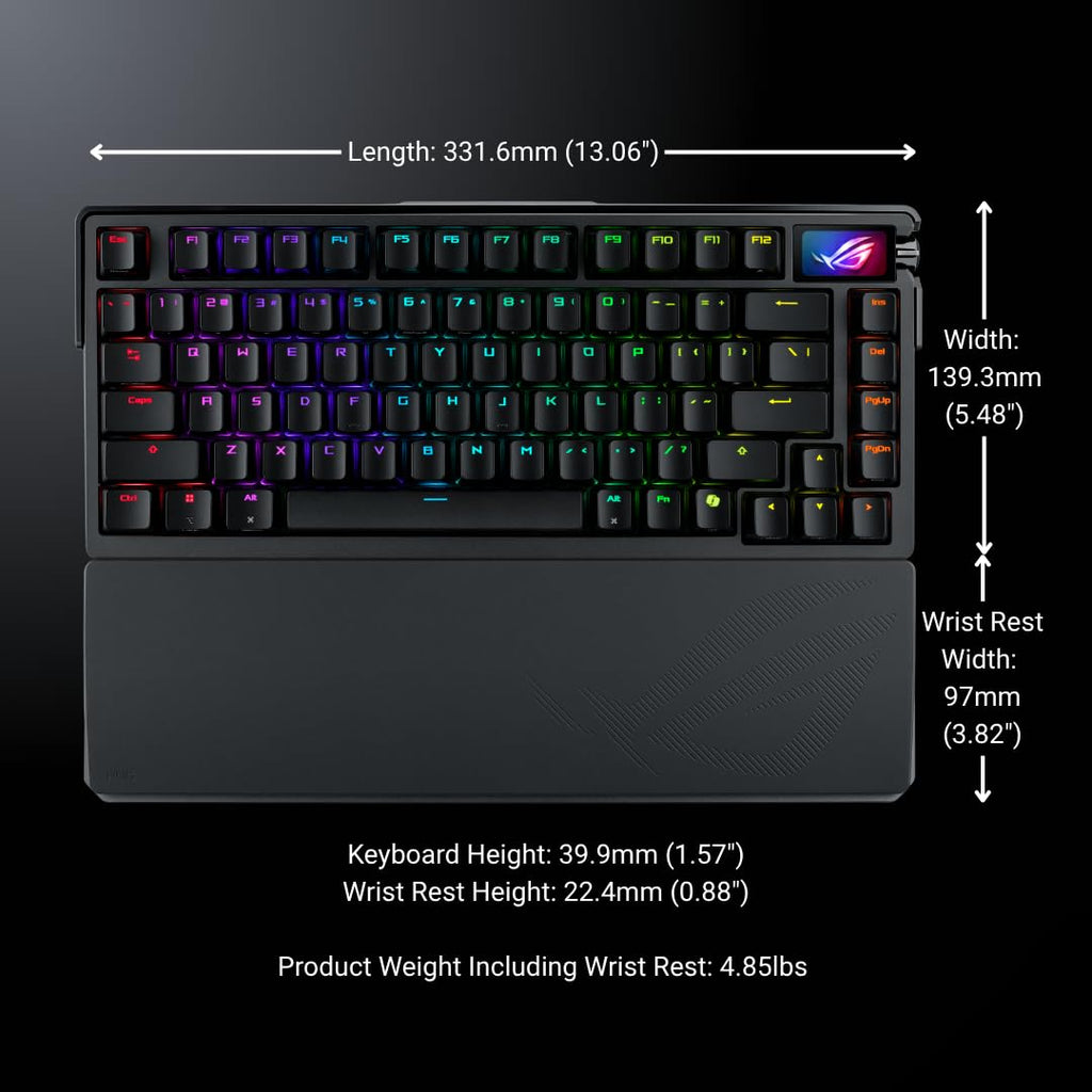 ASUS ROG Azoth Extreme Wireless Mechanical Gaming Keyboard – 75% TKL, ROG NX Storm Clicky Switches, PBT Keycaps, Aluminum Chassis, Carbon Fiber, Gasket Mount, Color OLED Screen, PC/Mac Support - Black - Flex Gamingproduct_type