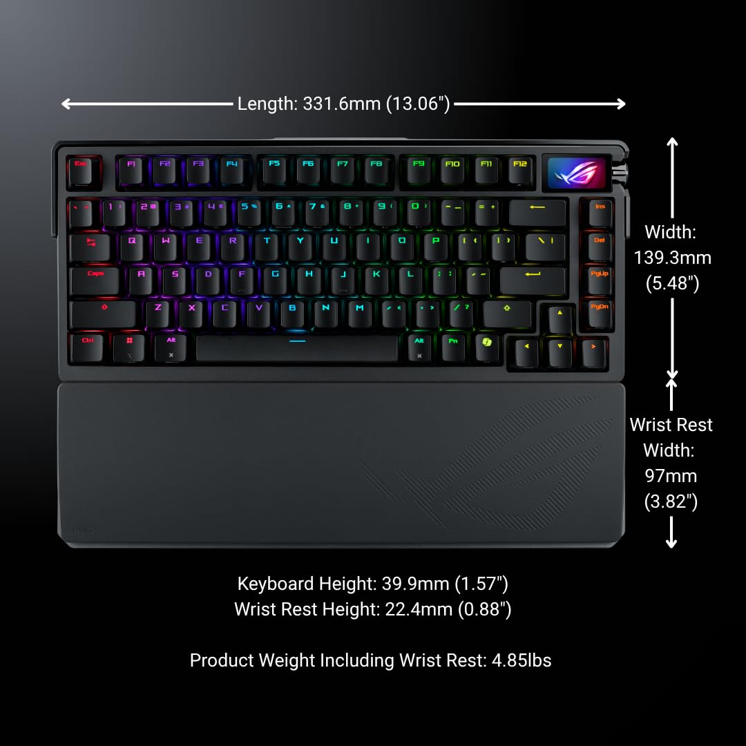 ASUS ROG Azoth Extreme Wireless Mechanical Gaming Keyboard – 75% TKL, ROG NX Storm Clicky Switches, PBT Keycaps, Aluminum Chassis, Carbon Fiber, Gasket Mount, Color OLED Screen, PC/Mac Support - Black - Flex Gamingproduct_type