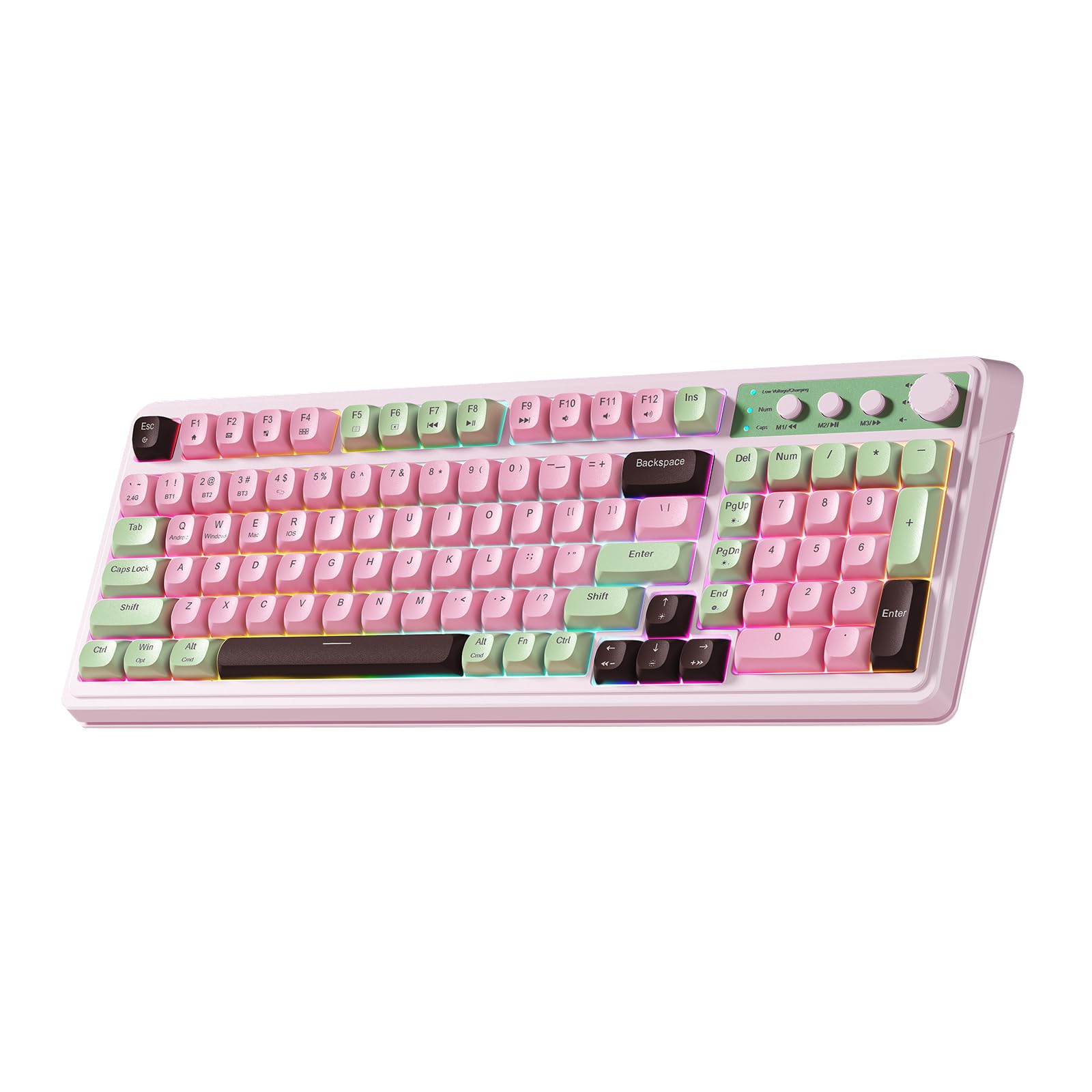 AULA 99 Key Keyboard, Wireless Gaming Keyboard Bluetooth Computer Keyboards Creamy Cute with Number Pad RGB Backlit Tri-Mode BT/2.4GHz/USB-C - Pink - Flex Gamingproduct_type