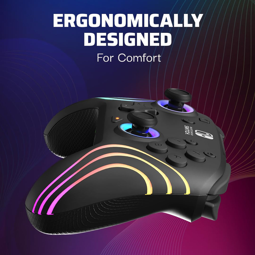 PDP Afterglow Wave Wireless RGB Gaming Controller for Nintendo Switch 2 | Nintendo Switch Lite, OLED, RGB LED Lighting, App Customization, Rechargeable 20-Hr Battery, 2 Mappable Back Buttons, White - Flex Gamingproduct_type