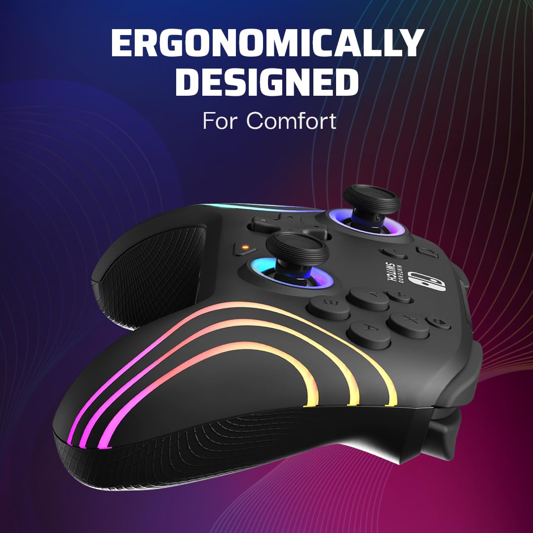 PDP Afterglow Wave Wireless RGB Gaming Controller for Nintendo Switch 2 | Nintendo Switch Lite, OLED, RGB LED Lighting, App Customization, Rechargeable 20-Hr Battery, 2 Mappable Back Buttons, White - Flex Gamingproduct_type