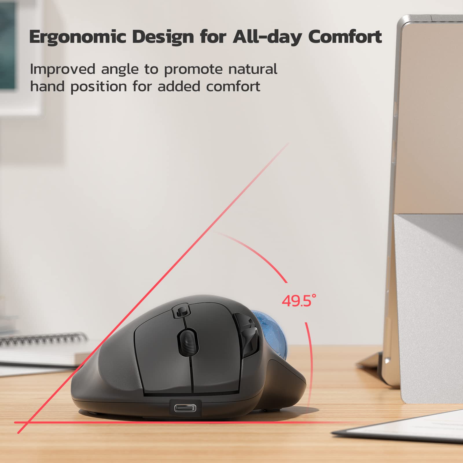 Nulea M501 Wireless Trackball Mouse, Rechargeable Ergonomic, Easy Thumb Control, Precise & Smooth Tracking, 3 Device Connection (Bluetooth or USB Receiver), Compatible for PC, Laptop, Mac, Windows. - Flex Gamingproduct_type