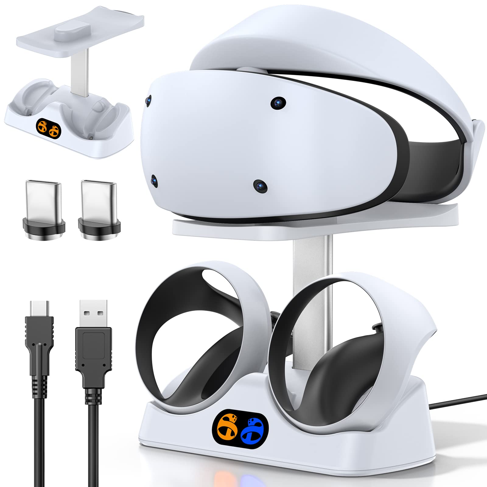 Controller Charging Dock for PS5 VR2, PSVR 2 Charging Station with VR Headset Holder Display Stand, PS VR2 Controller Charger for PSVR2 Accessories with Led Indicator, 2 Magnetic Clasp & Type-C Cable - Flex Gamingproduct_type