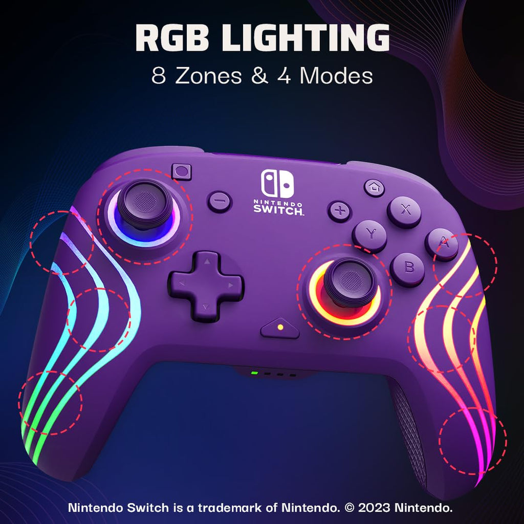 PDP Afterglow Wave Wireless RGB Gaming Controller for Nintendo Switch 2 | Nintendo Switch Lite, OLED, RGB LED Lighting, App Customization, Rechargeable 20-Hr Battery, 2 Mappable Back Buttons, White - Flex Gamingproduct_type