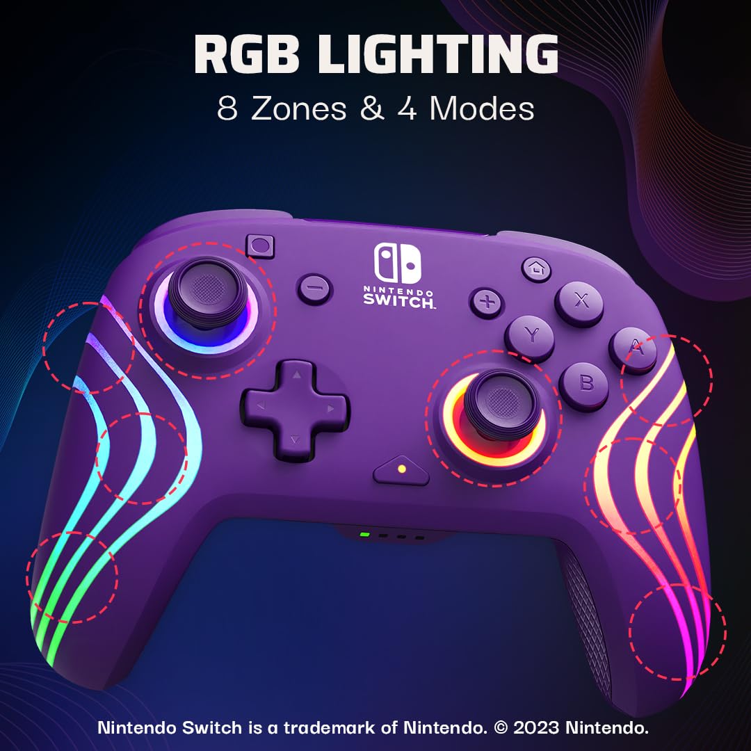 PDP Afterglow Wave Wireless RGB Gaming Controller for Nintendo Switch 2 | Nintendo Switch Lite, OLED, RGB LED Lighting, App Customization, Rechargeable 20-Hr Battery, 2 Mappable Back Buttons, White - Flex Gamingproduct_type