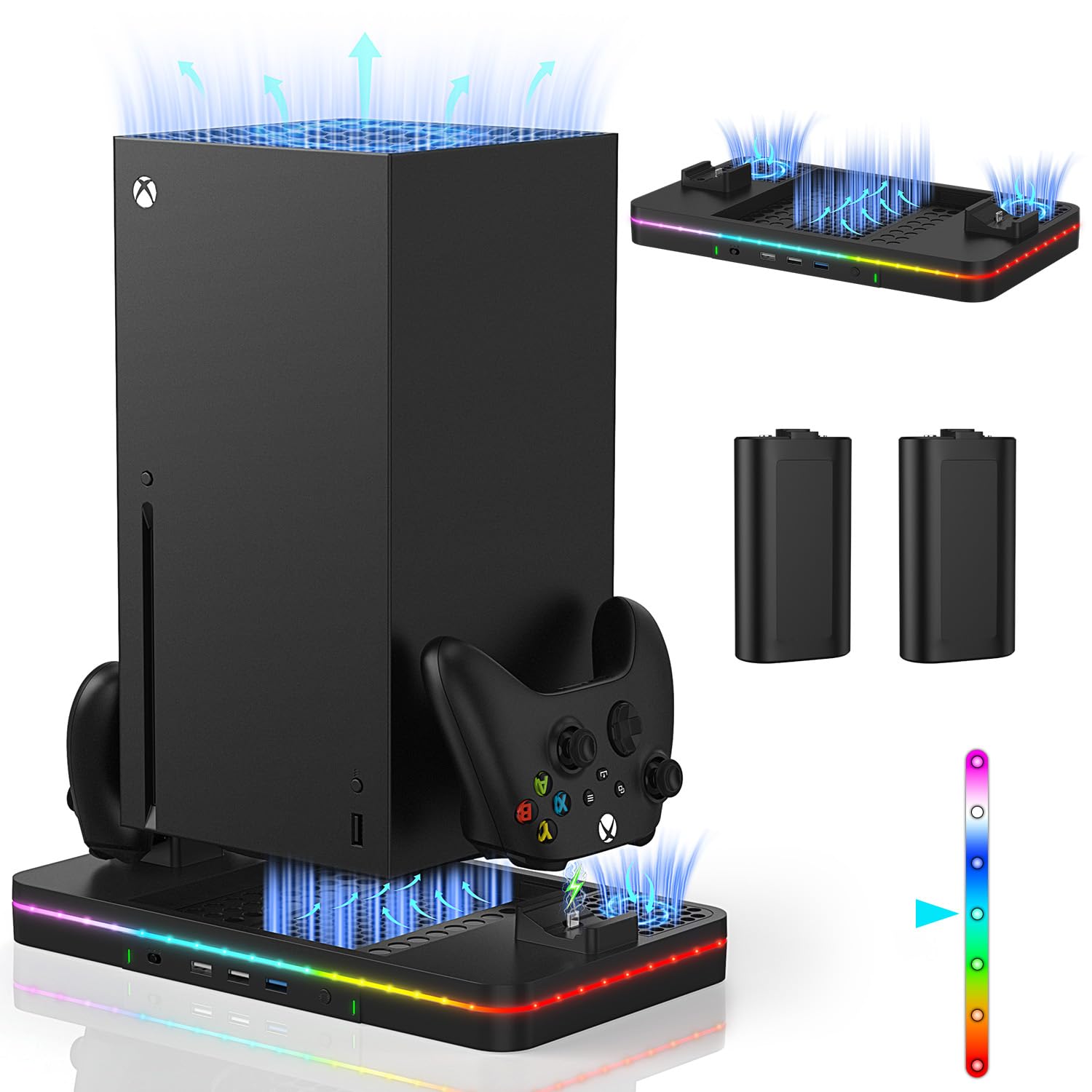 Charging Stand with Cooling Fan, CODOGOY Vertical Stand Compatible with Xbox Series X/S Console and Controller, Vertical Dual Controller Charger Station Dock Accessories with 3 USB Ports,Black - Flex Gamingproduct_type