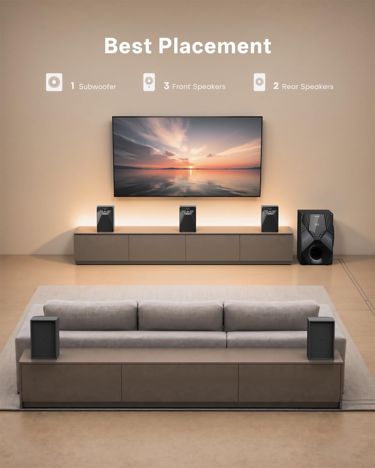 1000W Surround System 5 Wired Satellite Audio Speakers 8 inch Subwoofer 5.1/2.1 Channel Home Theater Deep Bass Support ARC Optical Bluetooth Karaoke Input - Flex Gamingproduct_type