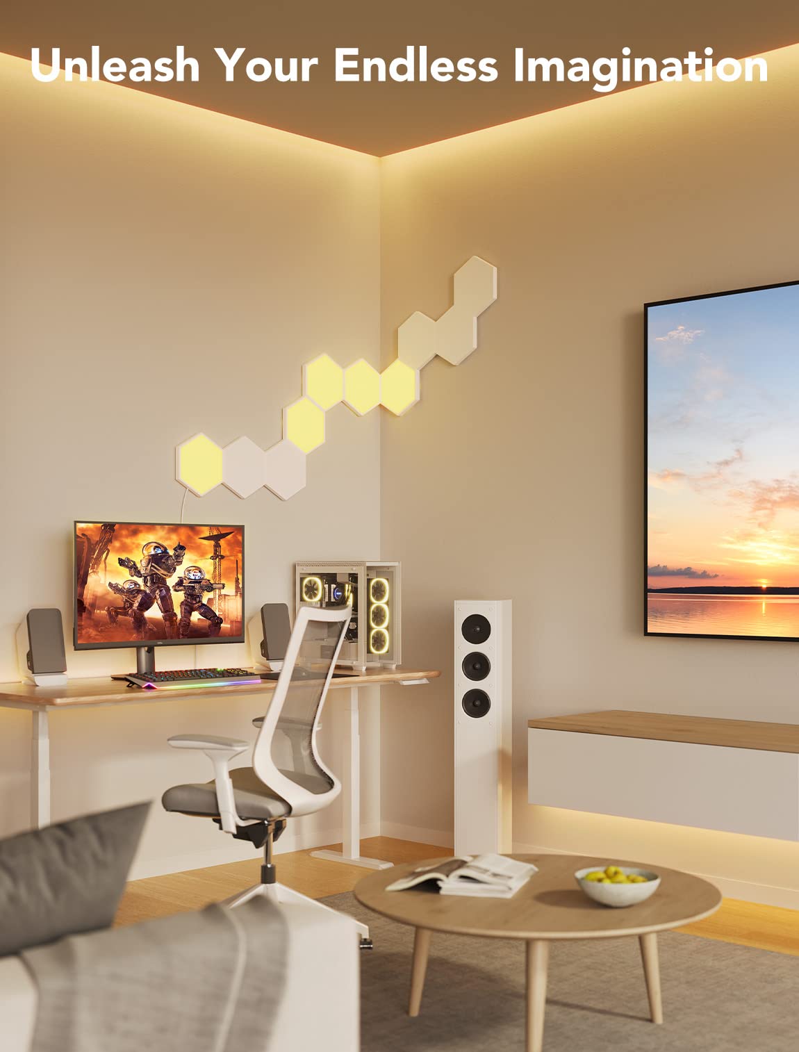 Govee Glide Hexa Light Panels, RGBIC Hexagon LED Wall Lights, Wi-Fi Smart Home Creative Wall Lights with Music Sync, Works with Alexa Google Assistant for Indoor Gaming Decor, 10 Pack - Flex Gamingproduct_type
