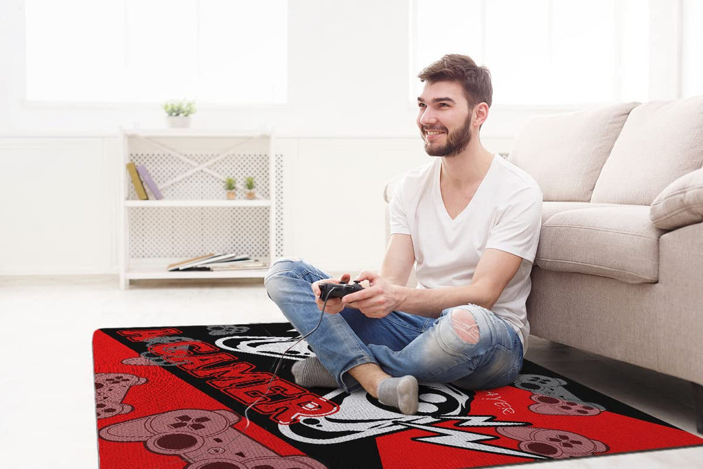Sunnycitron Gaming Area Rugs Gamer Player Rug for Boys Room Decor Teens 3D Video Game Controller Mat for Bedroom Playroom Carpet Red (59"x39") - Flex Gamingproduct_type