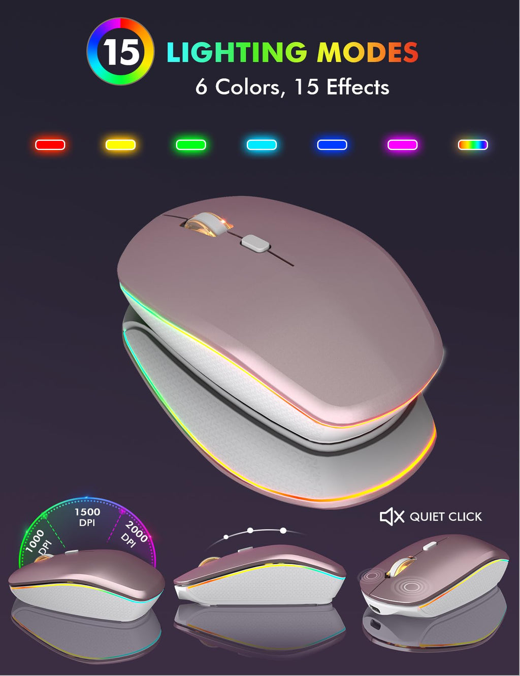 Wireless Keyboard and Mouse Combo, RGB Backlit, Rechargeable & Light Up Letters, Full-Size, Soft Typing, Sleep Mode, 2.4GHz Quiet Keyboard Set for Mac, Windows, Laptop, PC, Trueque KM42Pro (Black) - Flex Gamingproduct_type