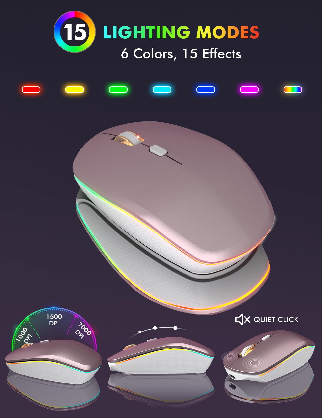 Wireless Keyboard and Mouse Combo, RGB Backlit, Rechargeable & Light Up Letters, Full-Size, Soft Typing, Sleep Mode, 2.4GHz Quiet Keyboard Set for Mac, Windows, Laptop, PC, Trueque KM42Pro (Black) - Flex Gamingproduct_type