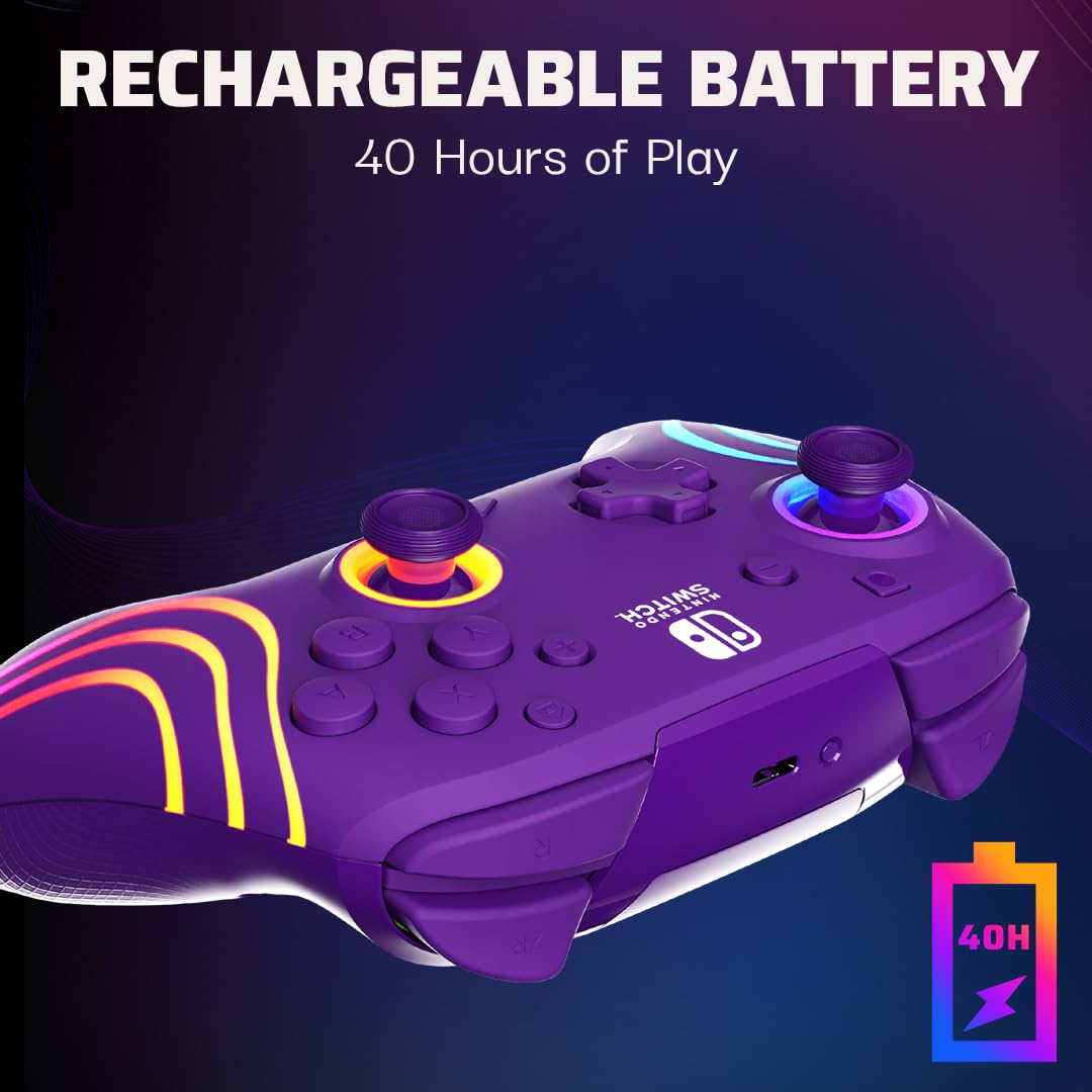 PDP Afterglow Wave Wireless RGB Gaming Controller for Nintendo Switch 2 | Nintendo Switch Lite, OLED, RGB LED Lighting, App Customization, Rechargeable 20-Hr Battery, 2 Mappable Back Buttons, White - Flex Gamingproduct_type