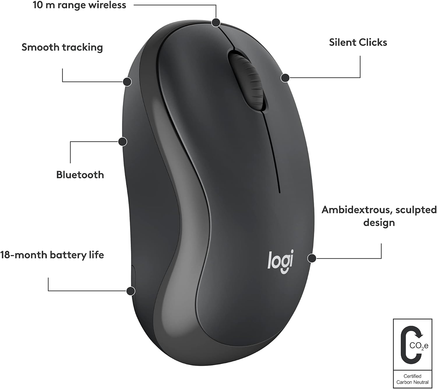 Logitech M240 Silent Bluetooth Mouse, Graphite
