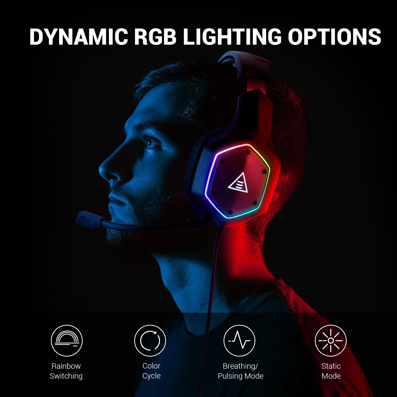 EKSA E1000 USB Gaming Headset for PC, Computer Headphones with Microphone/Mic Noise Cancelling, 7.1 Surround Sound, RGB Light - Wired Headphones for PS4, PS5 Console, Laptop, Call Center - Flex Gamingproduct_type