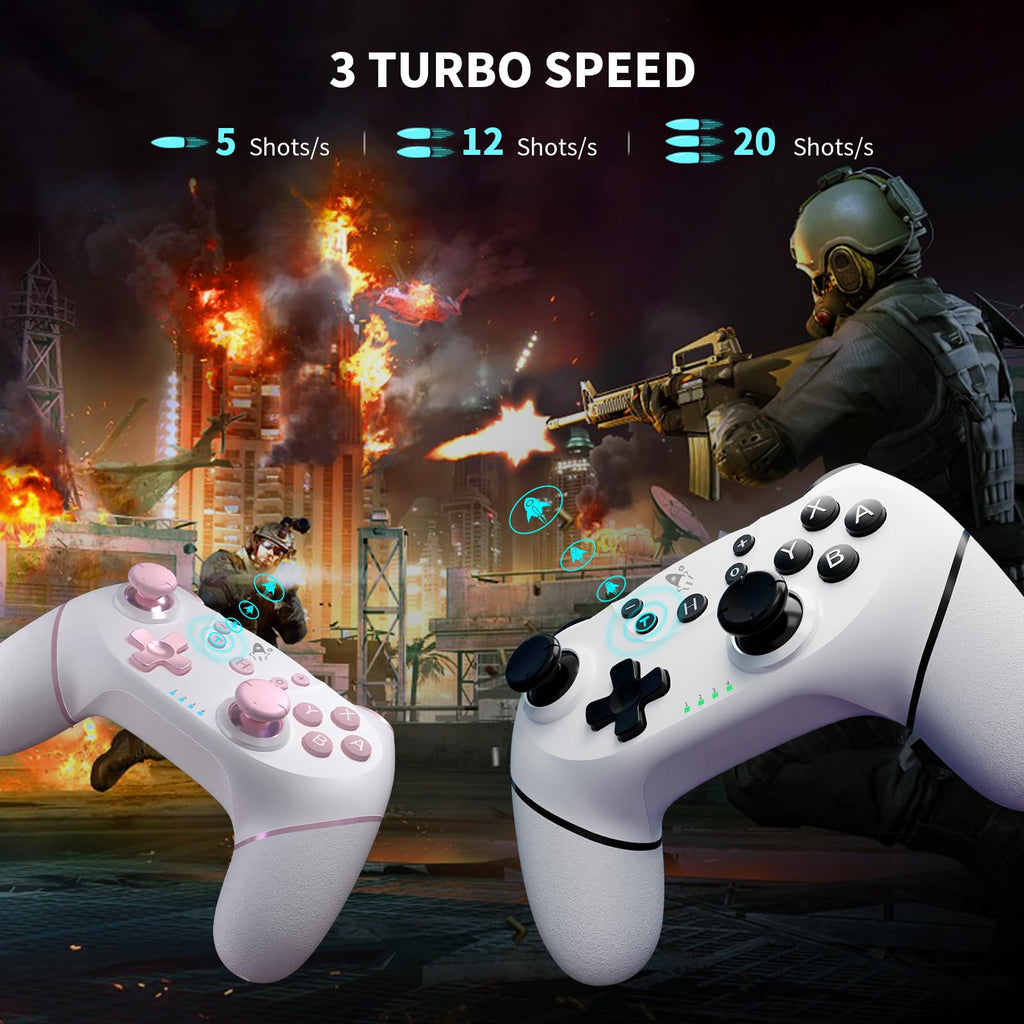 AceGamer Wireless Pro Controller for Nintendo Switch/Lite/OLED/Switch 2/PC, 2 pack, Hall Effect Joystick for Switch 2 Pro Controller with Wake-Up/Dual Vibration/Turbo/Ergonomic ! (Black&White) - Flex Gamingproduct_type