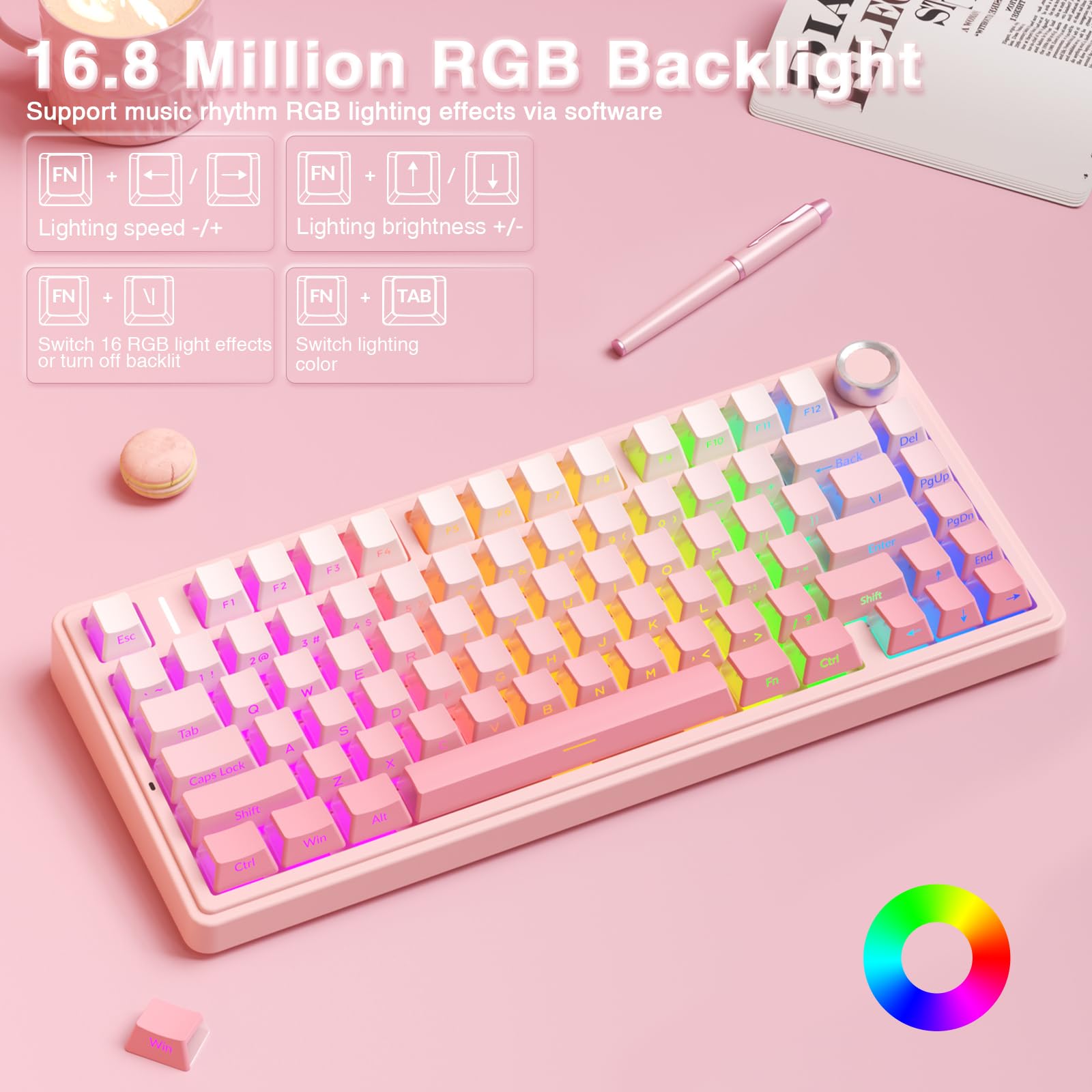 AULA F75 Pro Wireless Mechanical Keyboard,75% Hot Swappable Custom Keyboard with Knob,RGB Backlit,Pre-lubed Reaper Switches,Side Printed PBT Keycaps,2.4GHz/USB-C/BT5.0 Mechanical Gaming Keyboards - Flex Gamingproduct_type
