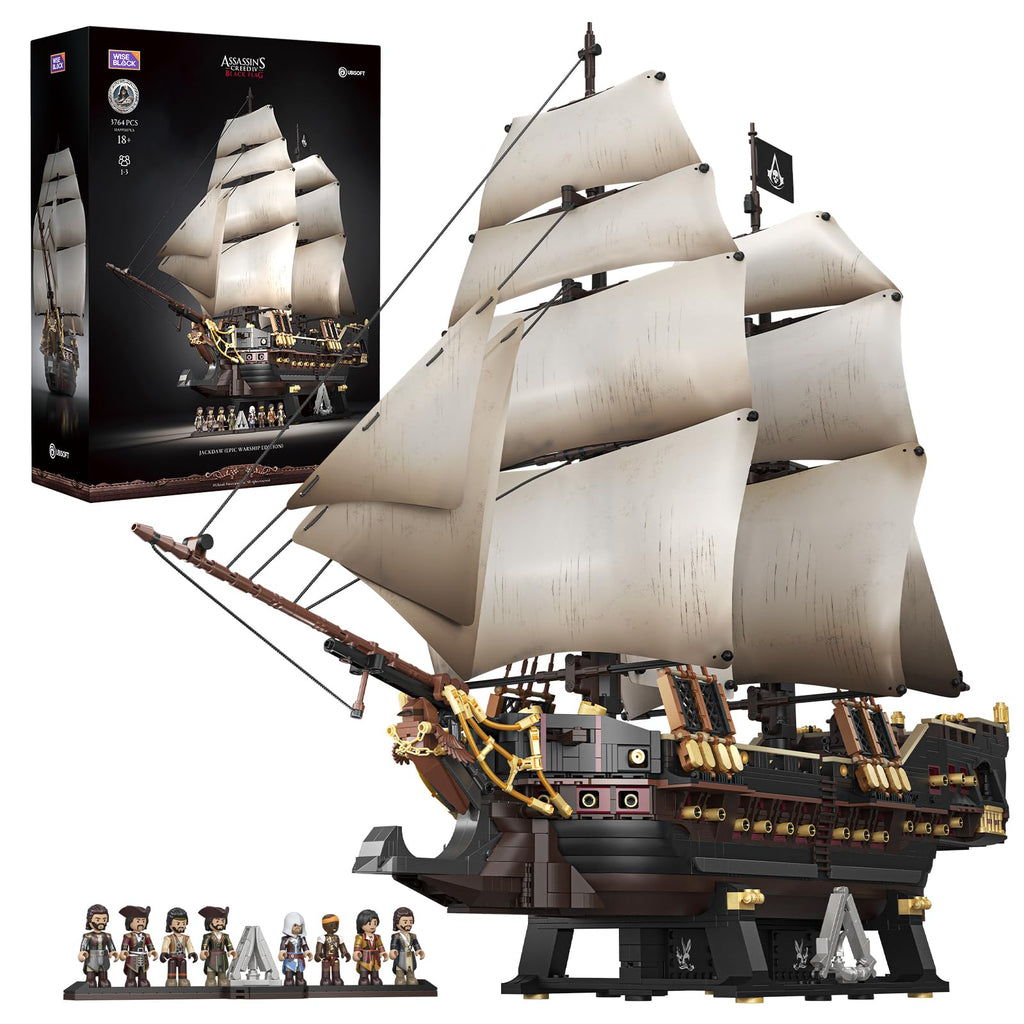 Wise Block Assassin's Creed Black Flag Jackdaw (Epic Warship Edition) Building Set - Collectible Pirate Ship Model Kit with 8 Minifigures & Display Base, Building Block Gift for Adults 18+, HA395107 - Flex Gamingproduct_type