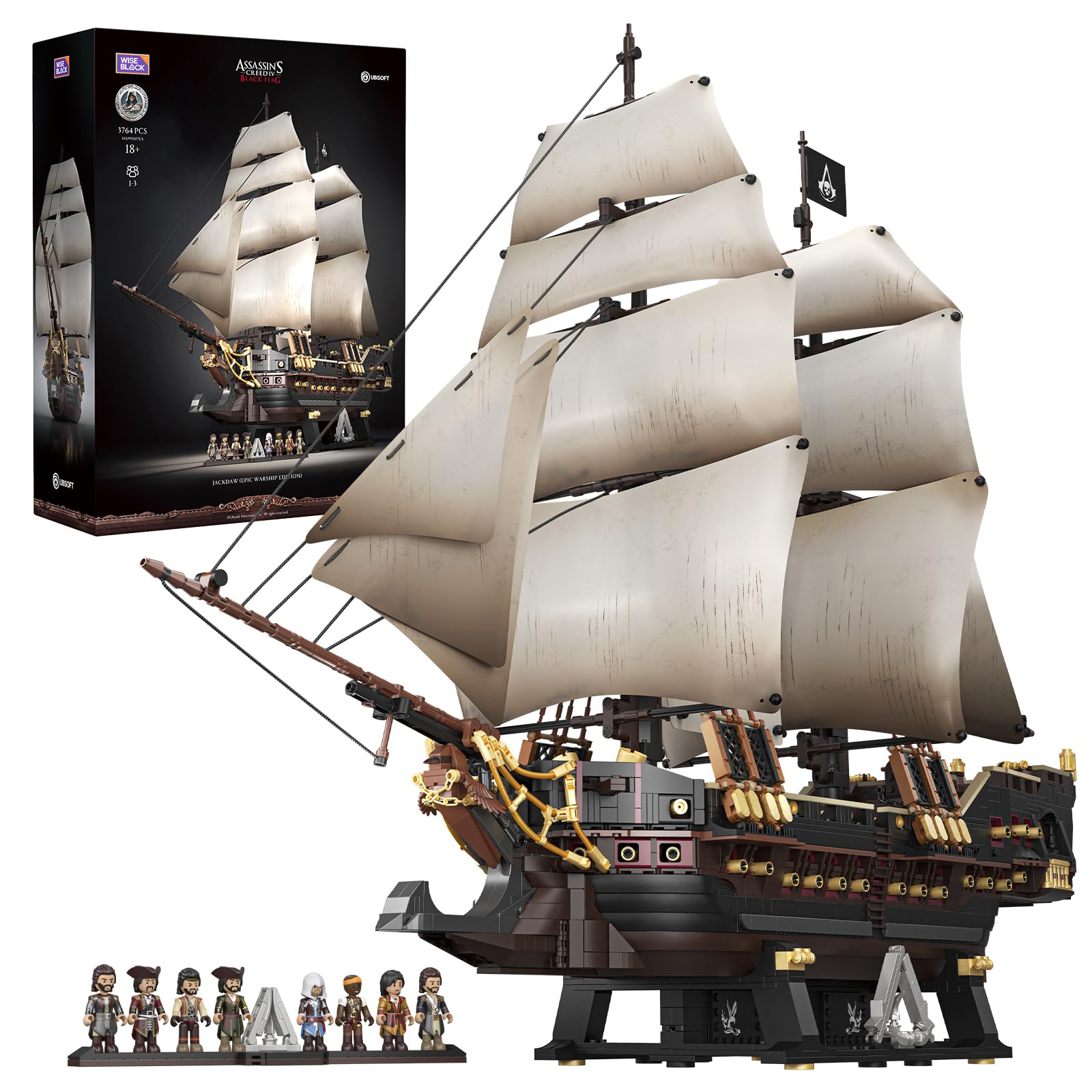 Wise Block Assassin's Creed Black Flag Jackdaw (Epic Warship Edition) Building Set - Collectible Pirate Ship Model Kit with 8 Minifigures & Display Base, Building Block Gift for Adults 18+, HA395107 - Flex Gamingproduct_type