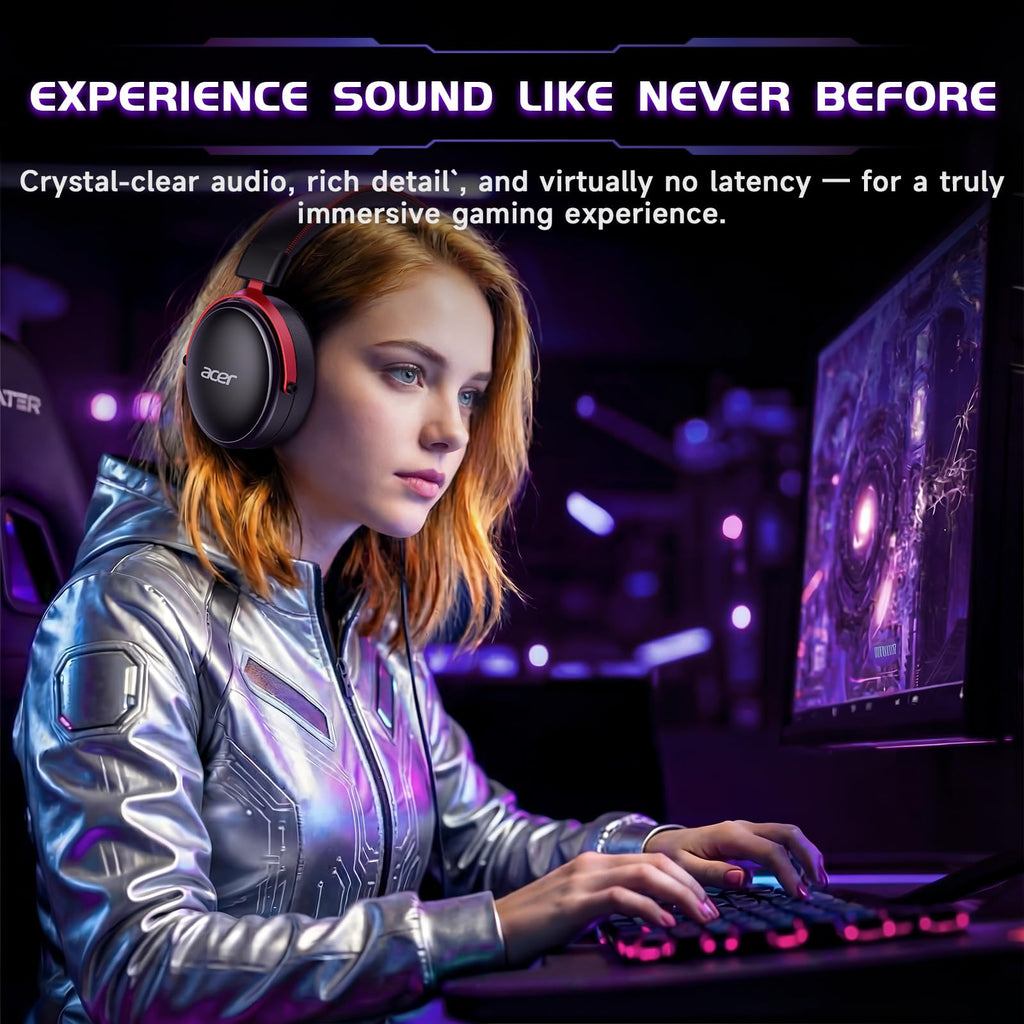Acer 2.4GHz Wireless Gaming Headsets for PS5, PS4, PC, Switch, Tri-Mode Bluetooth Gaming Headset with Mic, Stereo Sound, 40+Hr Battery, 50mm Drivers - Black - Flex Gamingproduct_type
