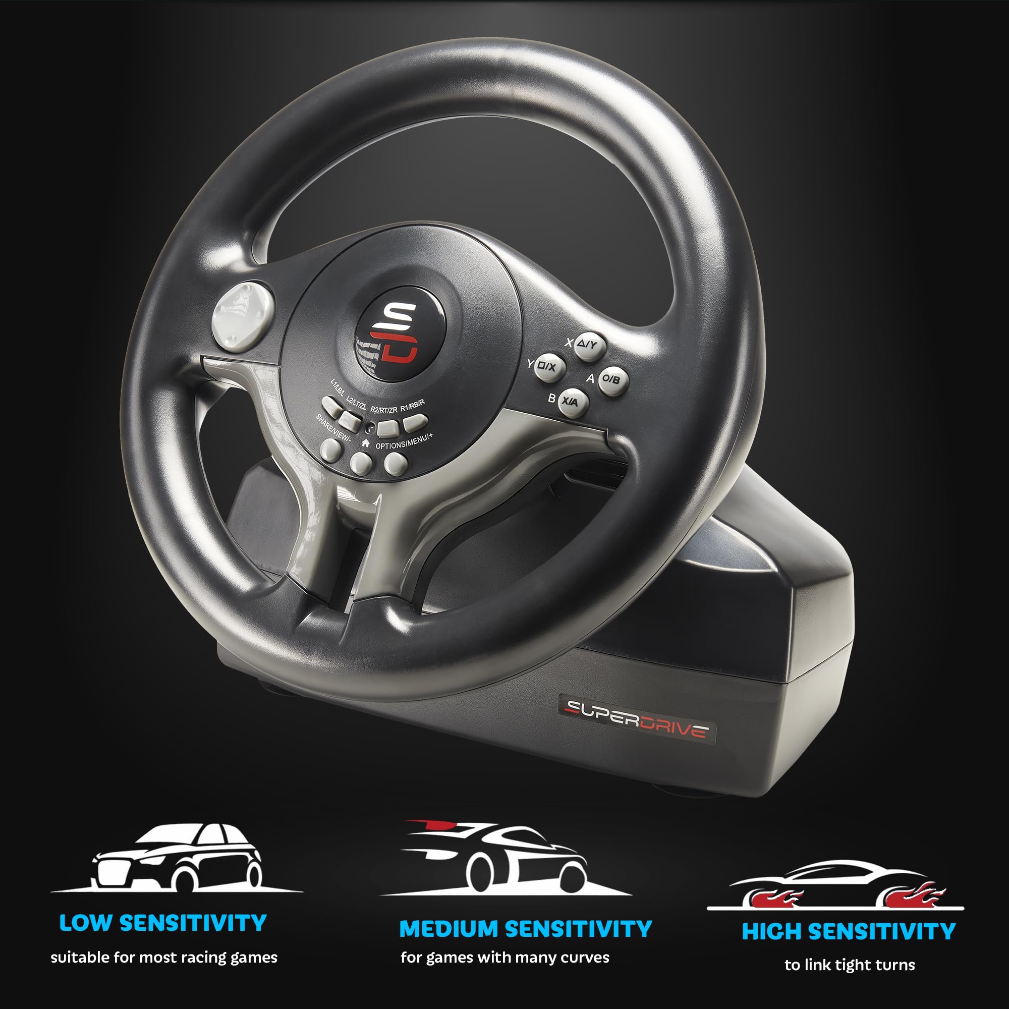 SUBSONIC - Superdrive SV250 Racing Wheel Switch 2/Switch PS4 PC Xbox Series | Steering Wheel with Pedals and Paddles - Vibration - 3 Sensitivity Modes - Diameter 22 cm, Rotation 180° - Flex Gamingproduct_type