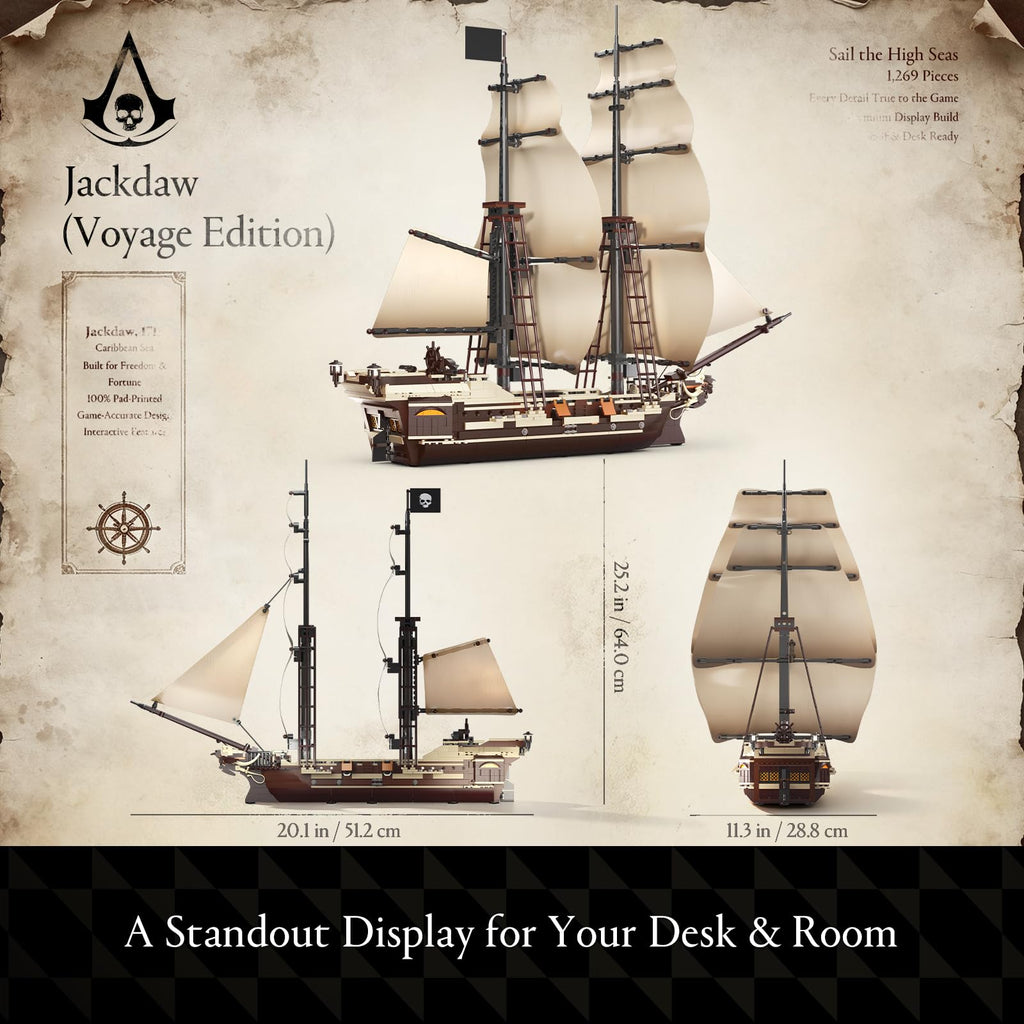 Wise Block Assassin's Creed Black Flag Jackdaw (Epic Warship Edition) Building Set - Collectible Pirate Ship Model Kit with 8 Minifigures & Display Base, Building Block Gift for Adults 18+, HA395107 - Flex Gamingproduct_type