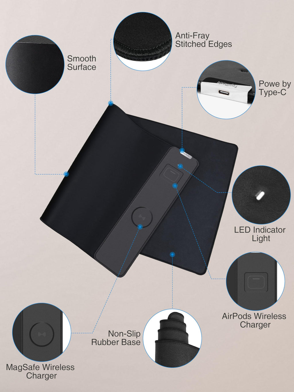 TopMade Wireless Charging RGB Mouse Pad, Waterproof Gaming Desk Mat with 4 Light Modes & 11 RGB Colors, 31.5"x15.75" XXL Large Desk Pad(Includes 20W PD Power Adapter & 6.56ft Woven Cable) - Flex Gamingproduct_type
