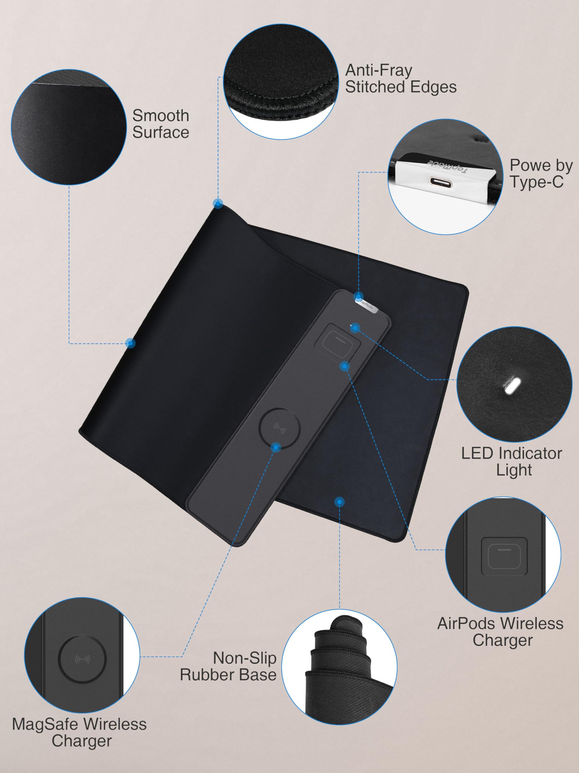 TopMade Wireless Charging RGB Mouse Pad, Waterproof Gaming Desk Mat with 4 Light Modes & 11 RGB Colors, 31.5"x15.75" XXL Large Desk Pad(Includes 20W PD Power Adapter & 6.56ft Woven Cable) - Flex Gamingproduct_type