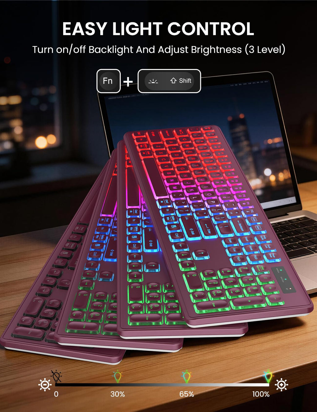 Wireless Keyboard and Mouse Combo, RGB Backlit, Rechargeable & Light Up Letters, Full-Size, Soft Typing, Sleep Mode, 2.4GHz Quiet Keyboard Set for Mac, Windows, Laptop, PC, Trueque KM42Pro (Black) - Flex Gamingproduct_type