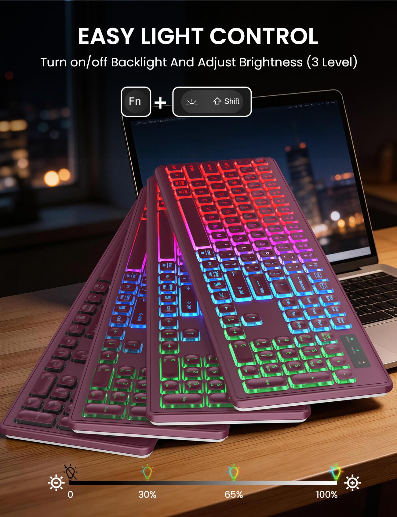 Wireless Keyboard and Mouse Combo, RGB Backlit, Rechargeable & Light Up Letters, Full-Size, Soft Typing, Sleep Mode, 2.4GHz Quiet Keyboard Set for Mac, Windows, Laptop, PC, Trueque KM42Pro (Black) - Flex Gamingproduct_type