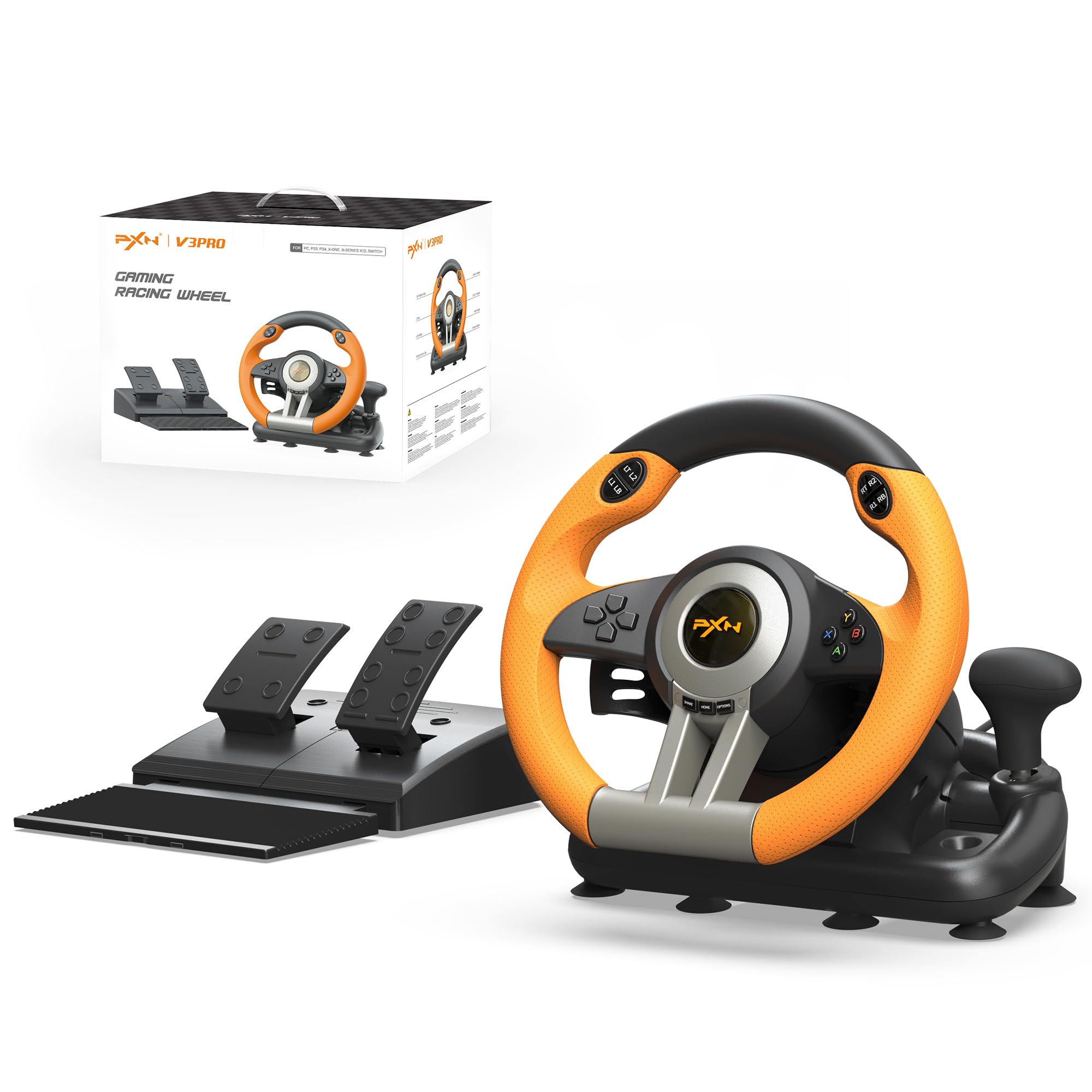 PXN V3 Pro Gaming Steering Wheel with Pedals | Dual Motor Vibration Feedback, Beginner Sim Racing Wheel for PC, PS4, Xbox Series S, Xbox Series X, Xbox One and Switch - Flex Gamingproduct_type