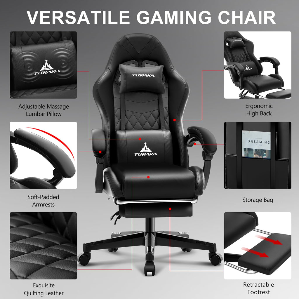White Gaming Chair,Ergonomic Massage Office Desk Chair with Footrest | Pocket Spring Cushion,Reclining,Thick High Back,Headrest and Lumbar Support,Adjustable Leather Computer Chair Gamer Chair - Flex Gamingproduct_type
