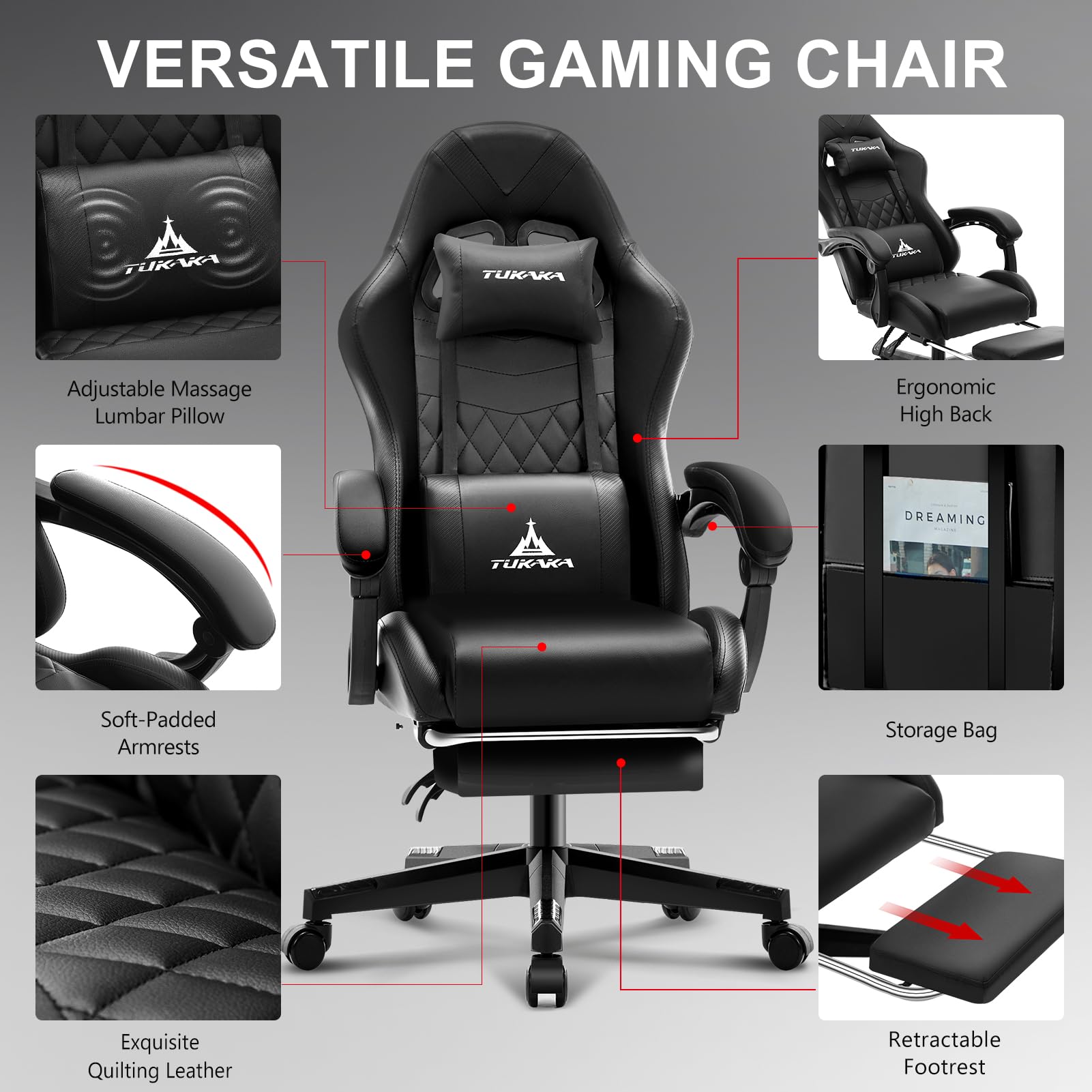 White Gaming Chair,Ergonomic Massage Office Desk Chair with Footrest | Pocket Spring Cushion,Reclining,Thick High Back,Headrest and Lumbar Support,Adjustable Leather Computer Chair Gamer Chair - Flex Gamingproduct_type
