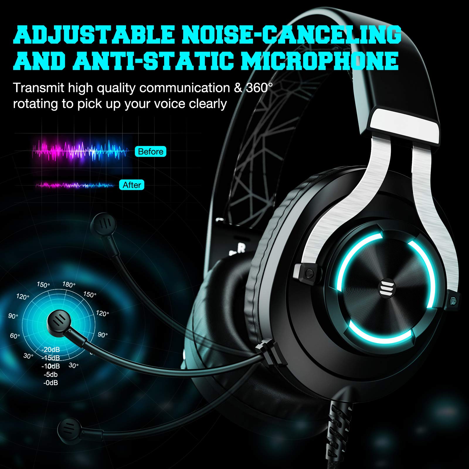 EKSA USB Gaming Headset for PC, Computer Gaming Headphones with Detachable Microphone Noise Cancelling, 7.1 Surround Sound, 50MM Driver, Wired Headset for PS4 PS5, Xbox One, Laptop (Yellow) - Flex Gamingproduct_type