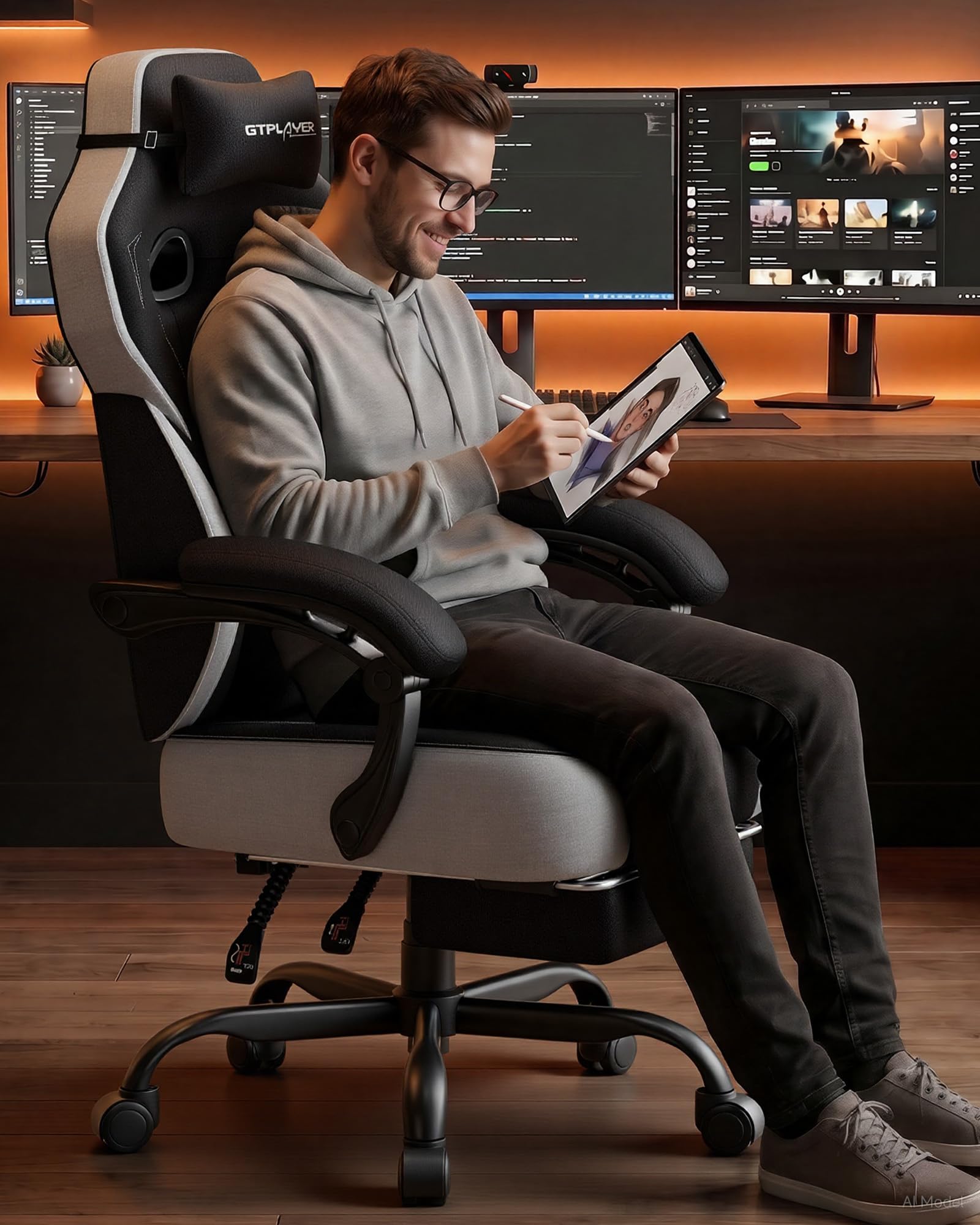 GTPLAYER Big & Tall Gaming Chair, 90°-155° Adjustable Reclining Office Seat with Footrest, Ergonomic Comfy Computer Desk Chair for Adults, Home Office Gaming Study Use, Black - Flex Gamingproduct_type