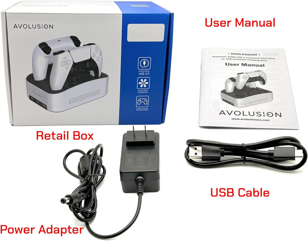 Avolusion D200 3TB USB 3.0 External Gaming Hard Drive w/Controller Charging Station for PS5 Game Console - Flex Gamingproduct_type