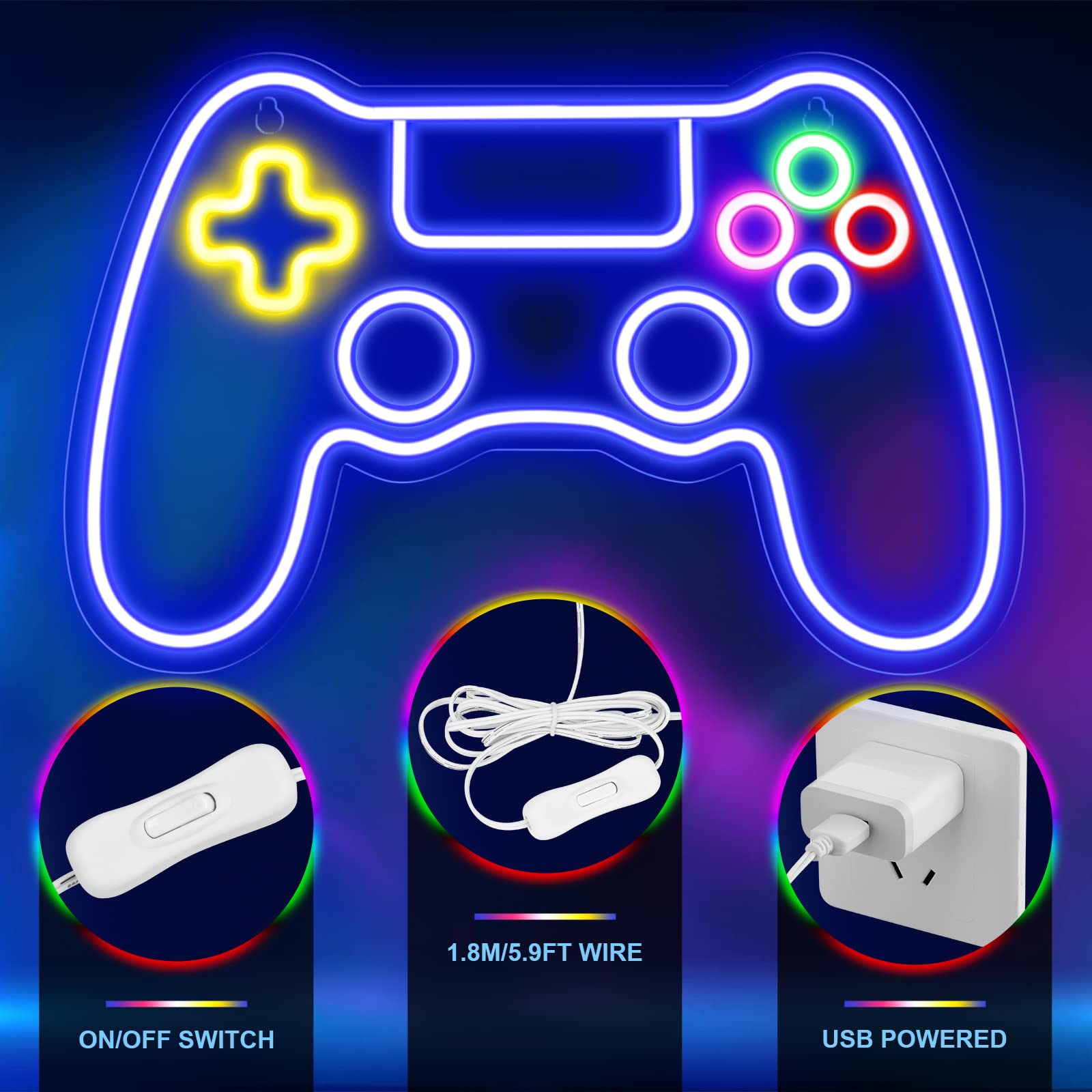 Kavaas Gamer Neon Sign, UV Printed Gaming Neon Sign for Gamer Room Decor - LED Video Game Neon Lights for Bedroom Boys, Gaming Wall decor - Best Gamer Gifts for Teenage Boys, Christmas - Flex Gamingproduct_type